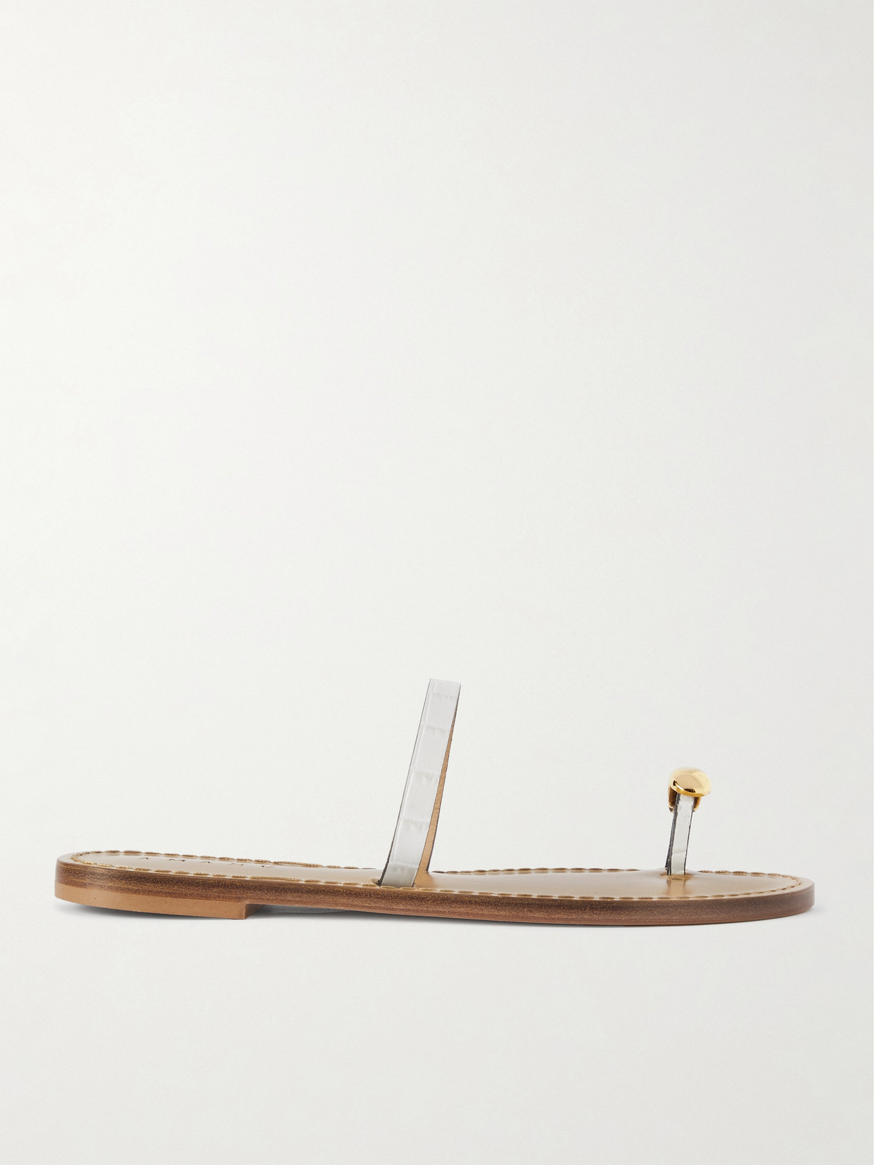 Amanu Studio The Kibera Embellished Croc-effect Leather Sandals In Cream