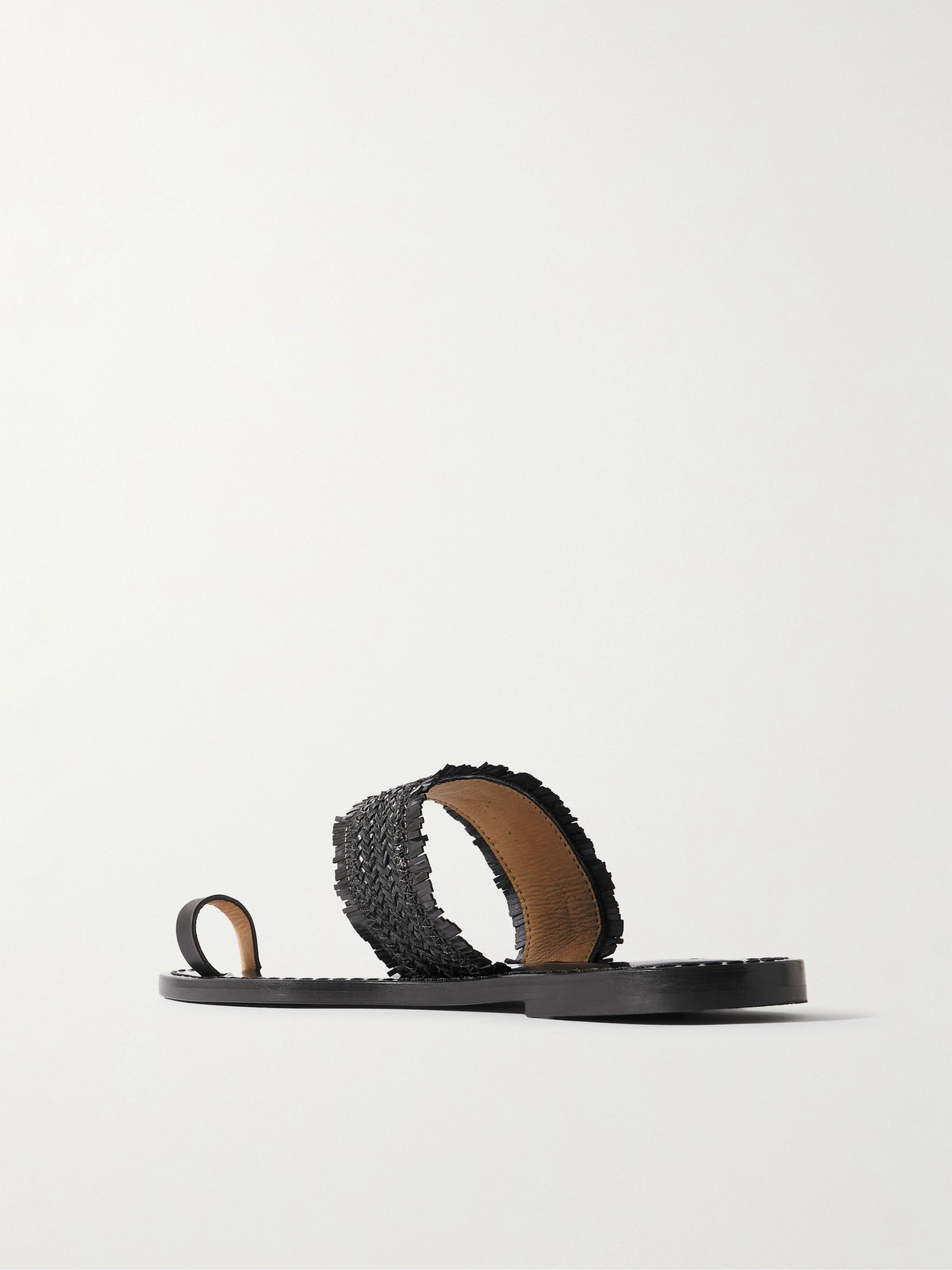 Amanu Studio The Shela Fringed Braided Leather Slides In Black