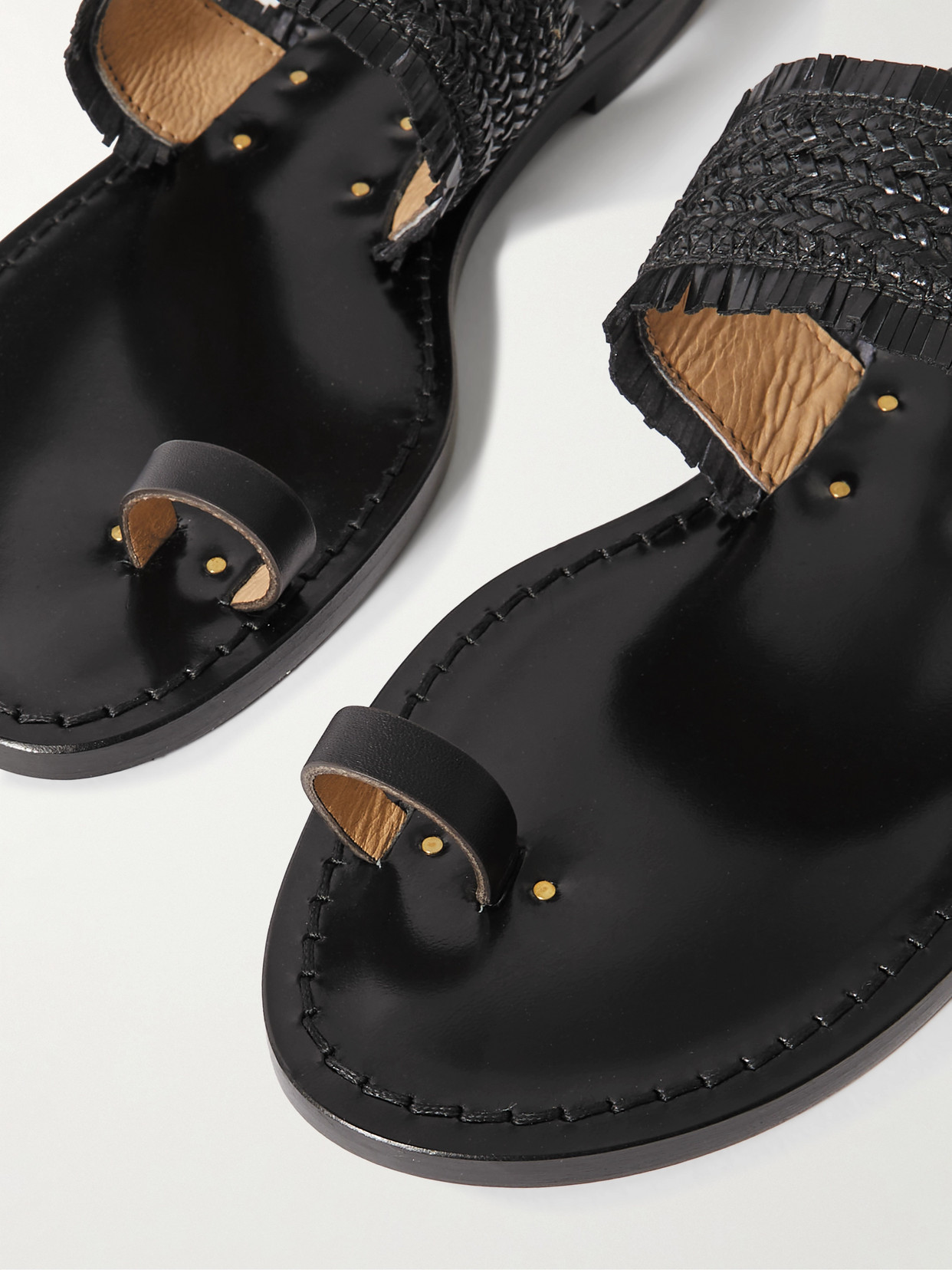 Amanu Studio The Shela Fringed Braided Leather Slides In Black