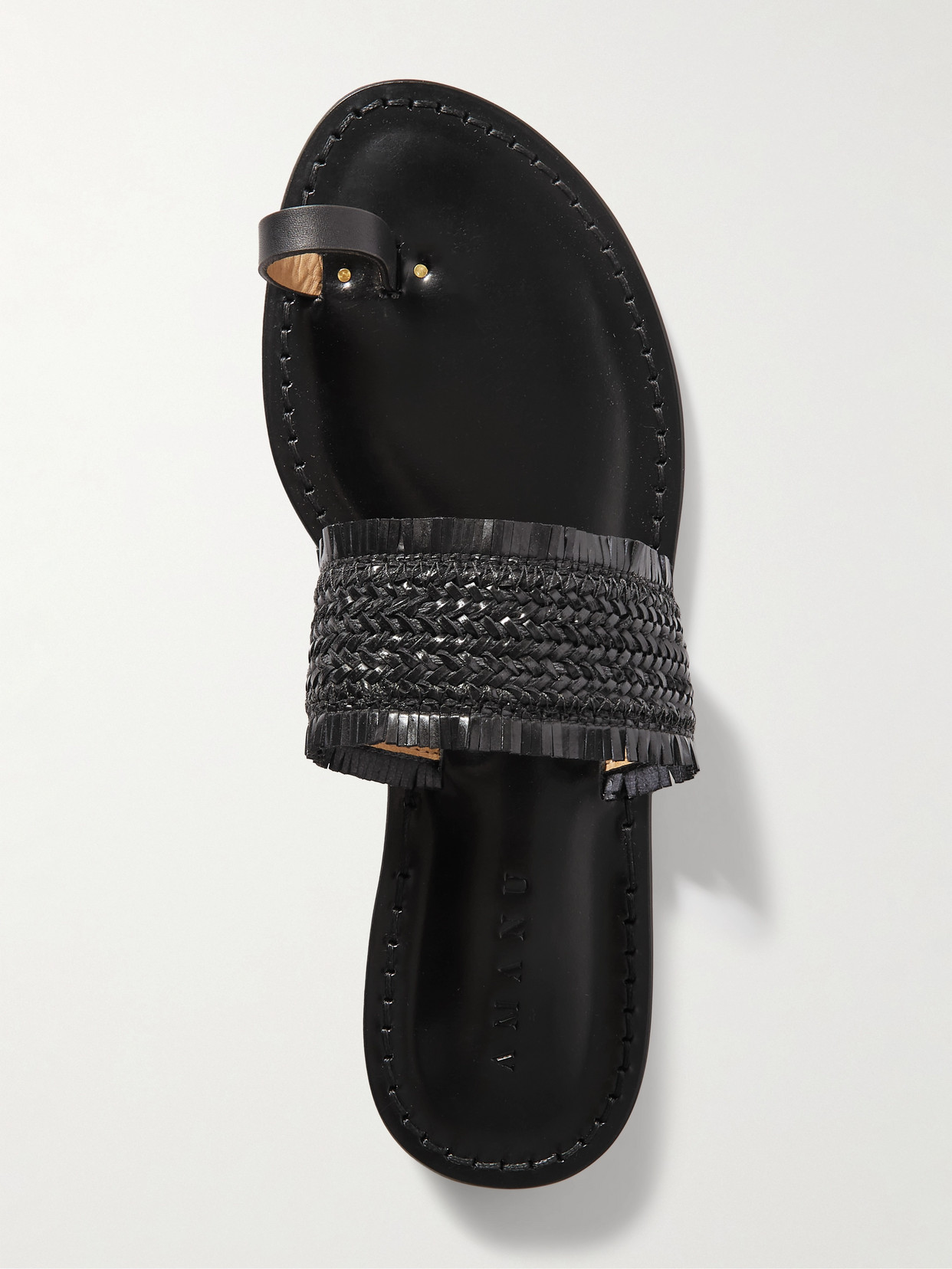 Amanu Studio The Shela Fringed Braided Leather Slides In Black