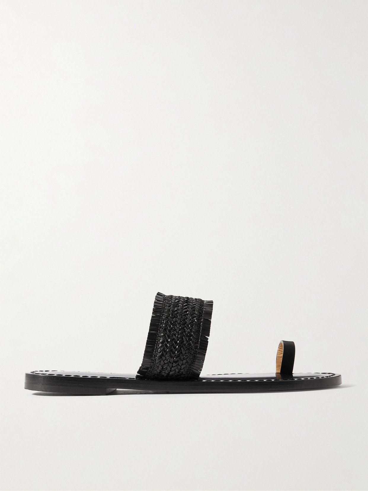Amanu Studio The Shela Fringed Braided Leather Slides In Black
