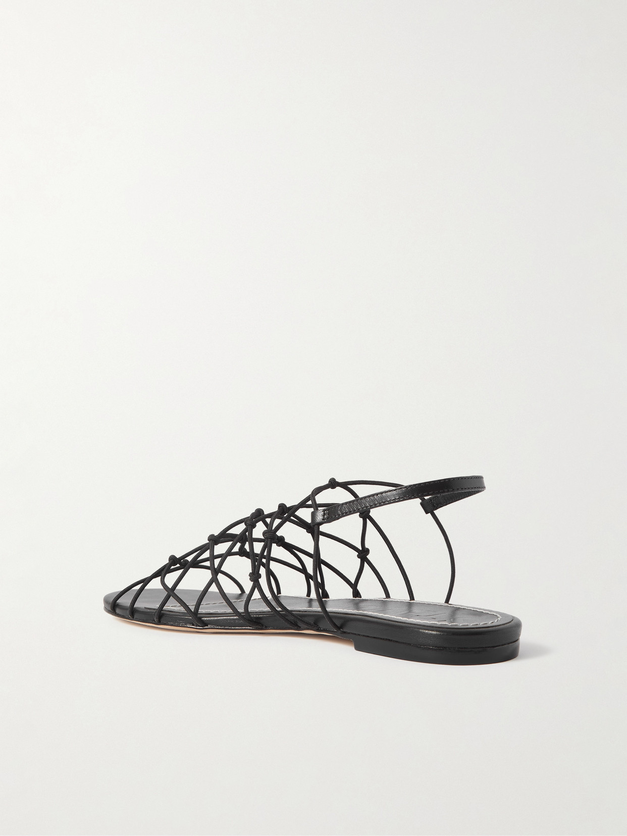 Shop Staud Gio Knotted Elastic And Leather Sandals In Black