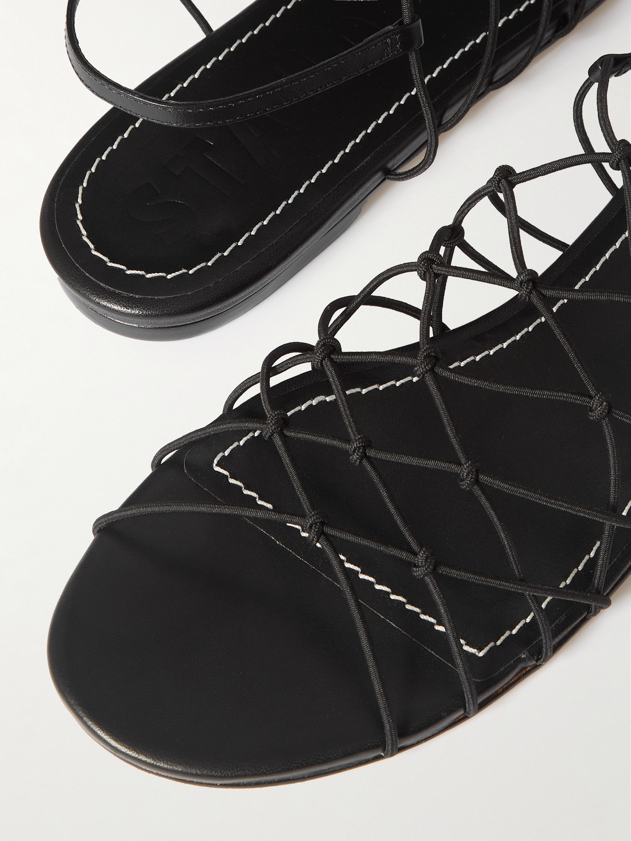 Staud Gio Knotted Elastic And Leather Sandals In Black