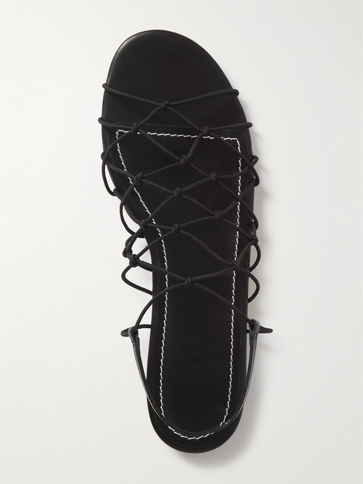 Staud Gio Knotted Elastic And Leather Sandals In Black