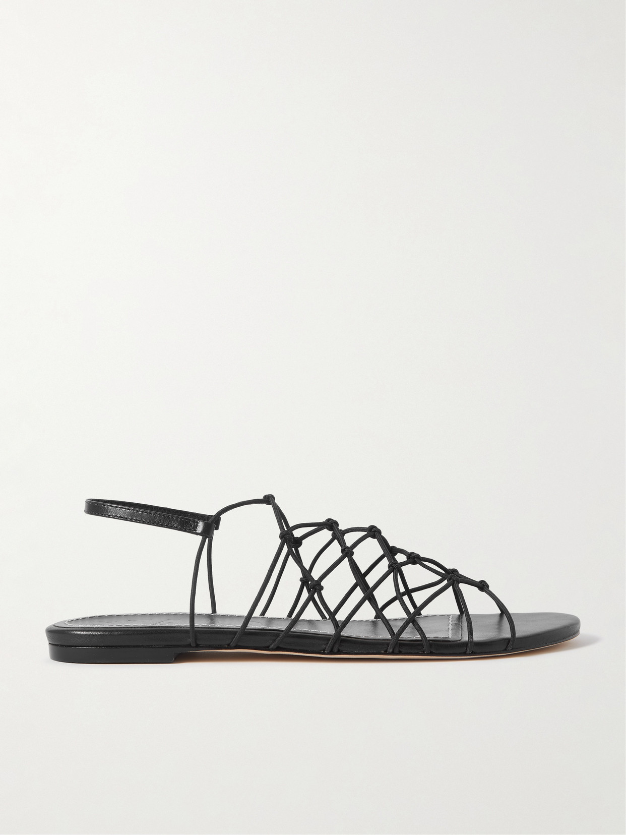 Shop Staud Gio Knotted Elastic And Leather Sandals In Black