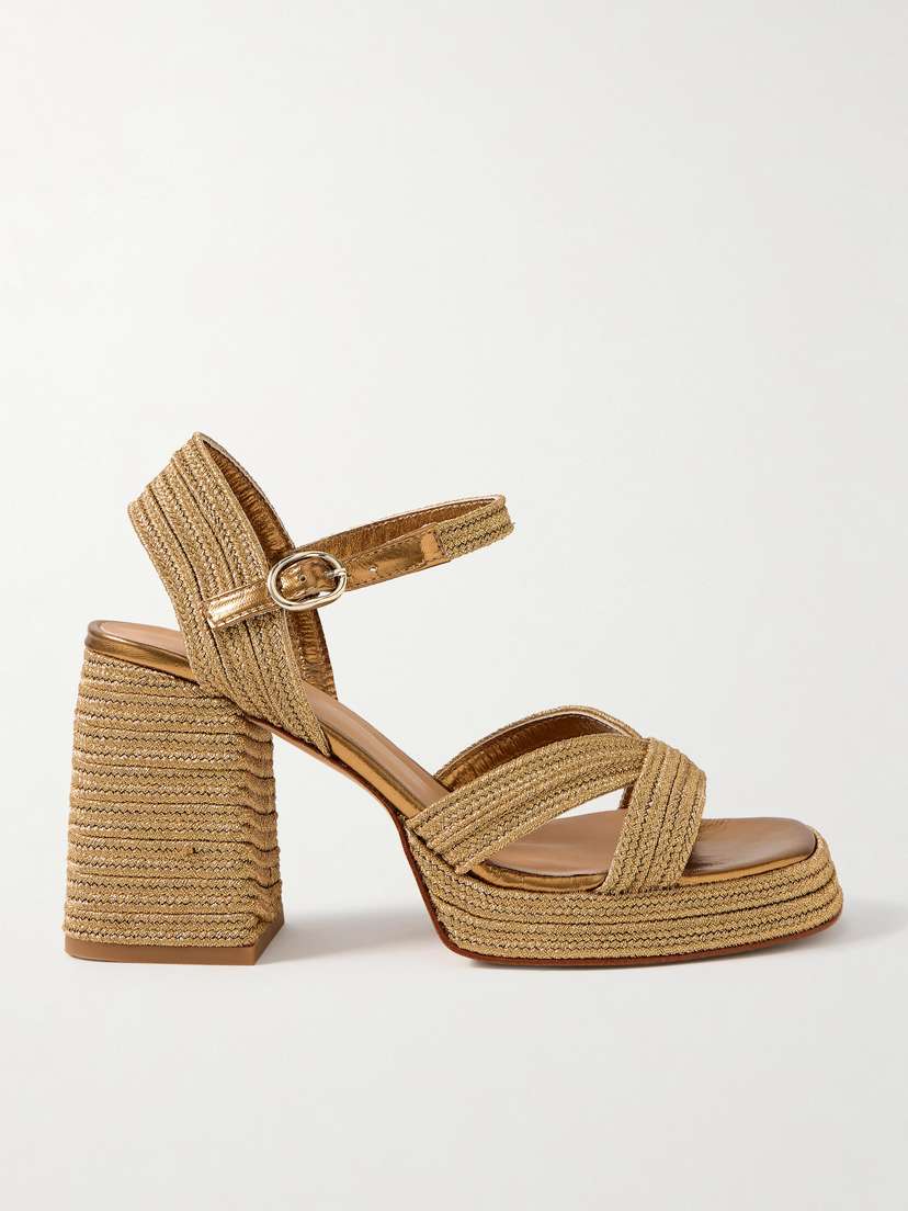 Castañer Valle 95 Metallic Leather-trimmed Raffia Platform Sandals