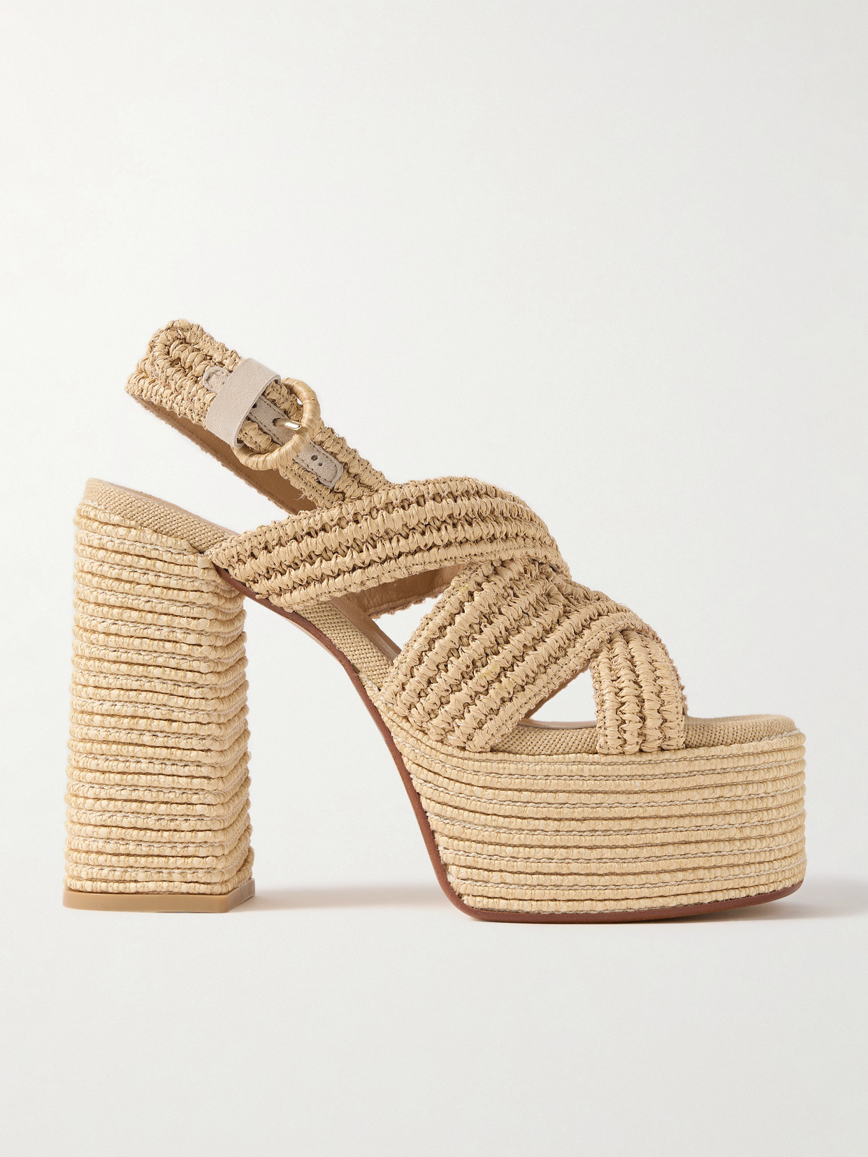 Shop Castaã±er Fulvia 120 Raffia Platform Sandals In Neutrals