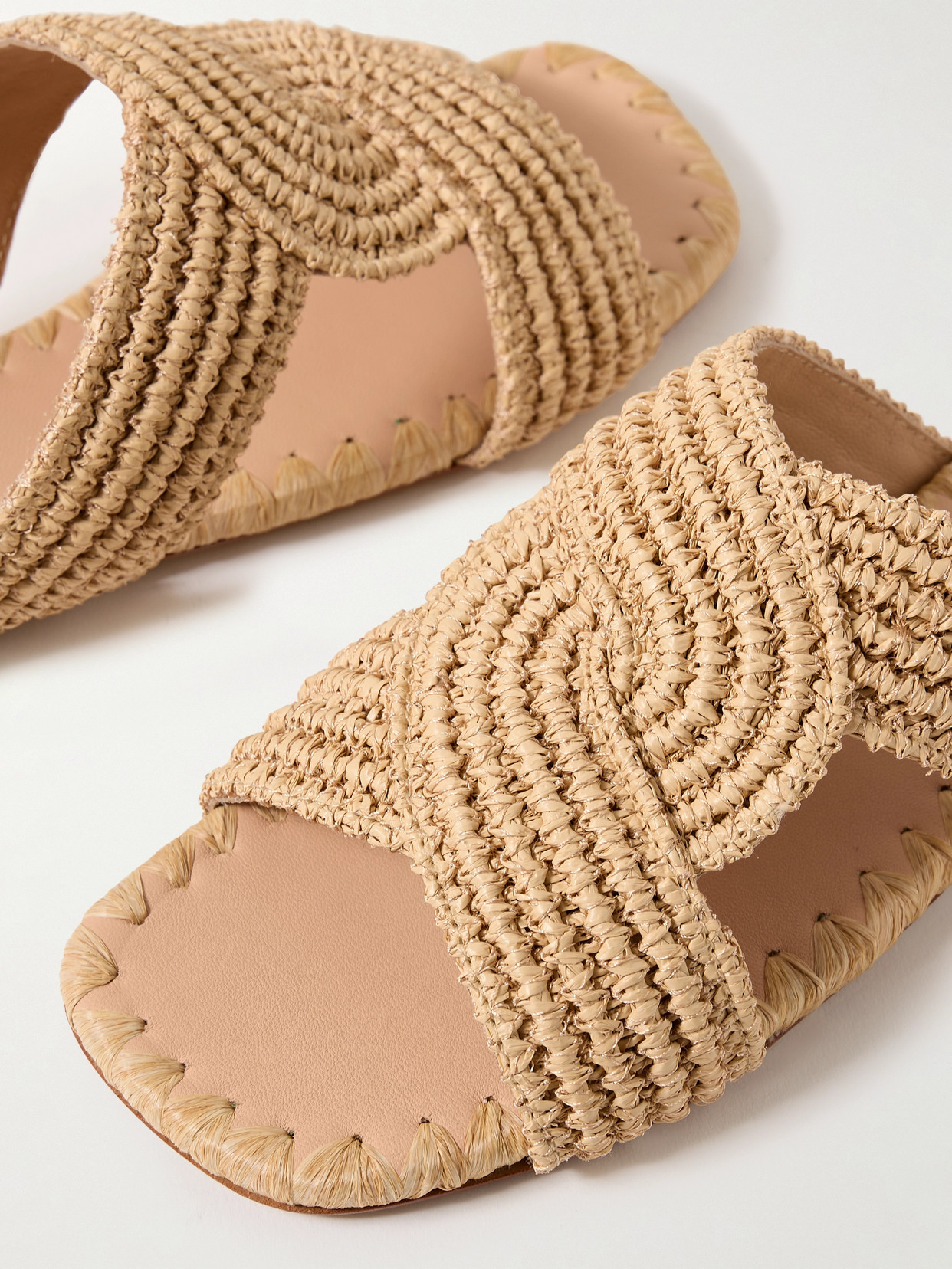 Shop Castaã±er Prado Raffia Slides In Neutrals