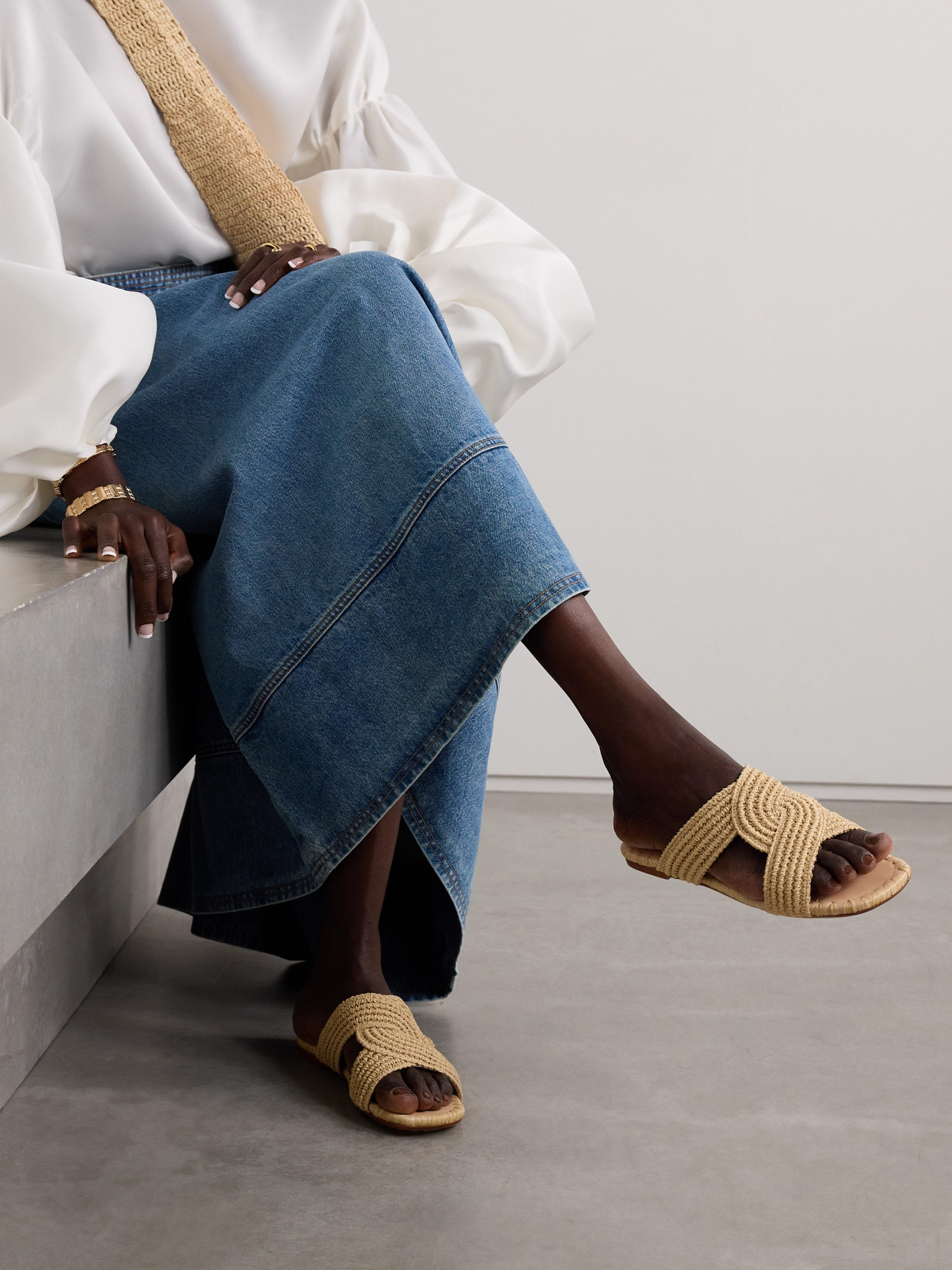 Castaã±er Prado Raffia Slides In Neutrals