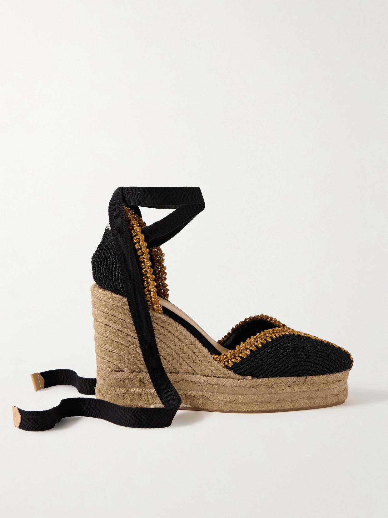 Castaã±er Couer 80 Lurex-trimmed Canvas Wedge Espadrilles In Black