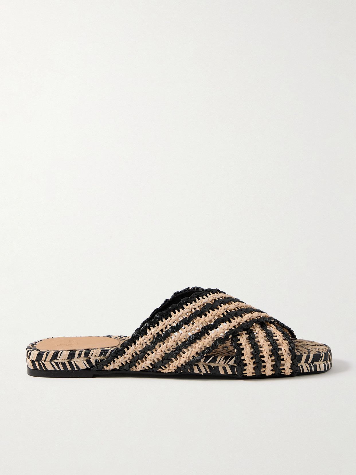 Shop Castaã±er Pat Two-tone Raffia Slides In Black