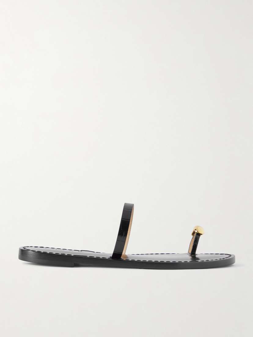 AMANU The Kibera Embellished Croc-effect Leather Sandals