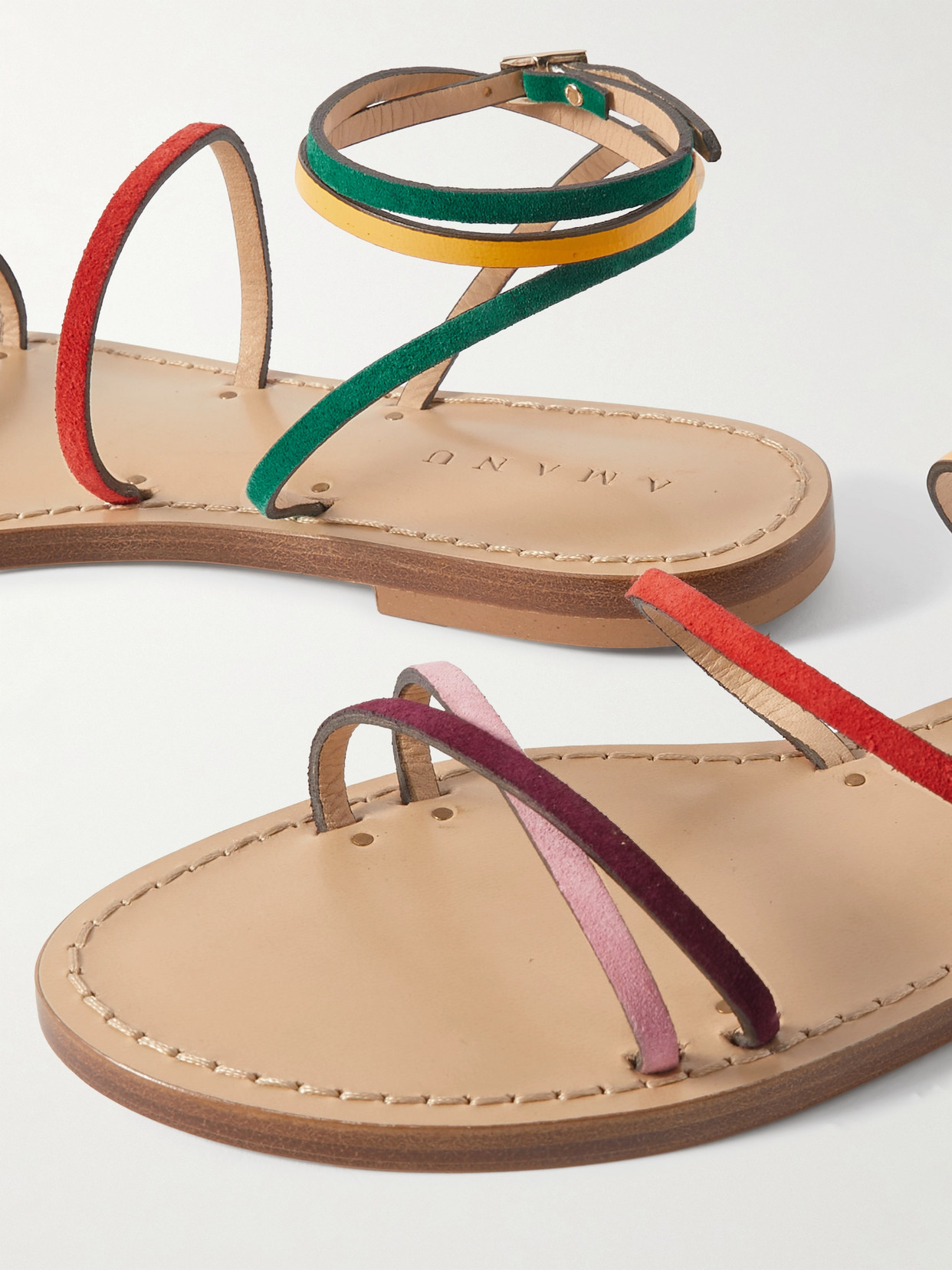 Amanu Studio The Constantia Leather-trimmed Suede Sandals In Red