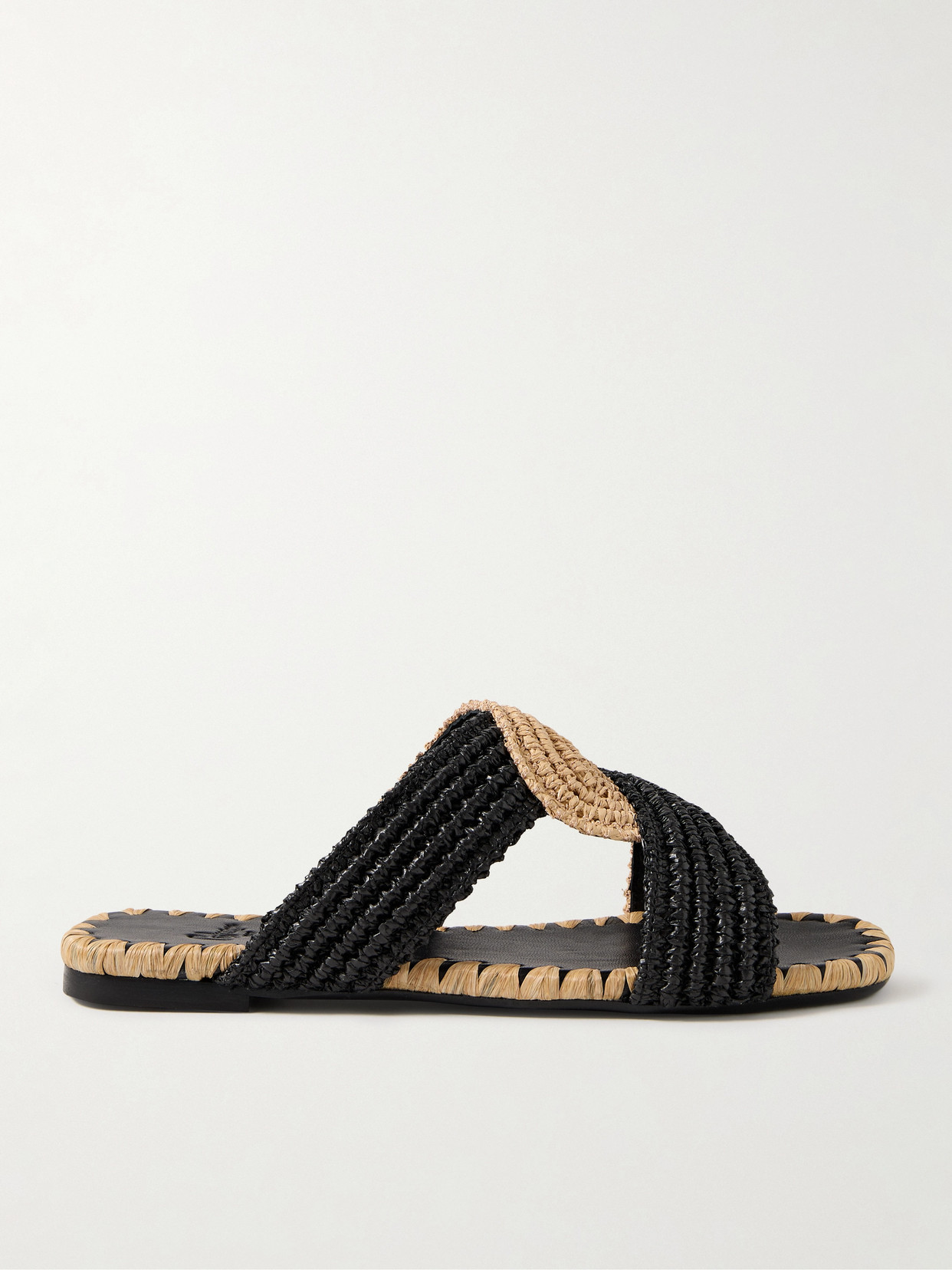 Shop Castaã±er Prado Raffia Slides In Black