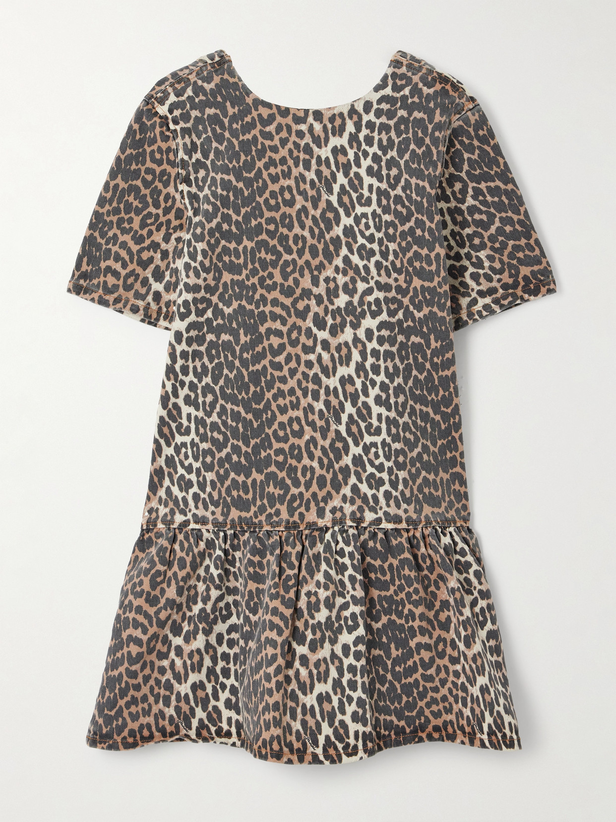 Ganni Leopard-print Organic Denim Mini Dress In Animal Print