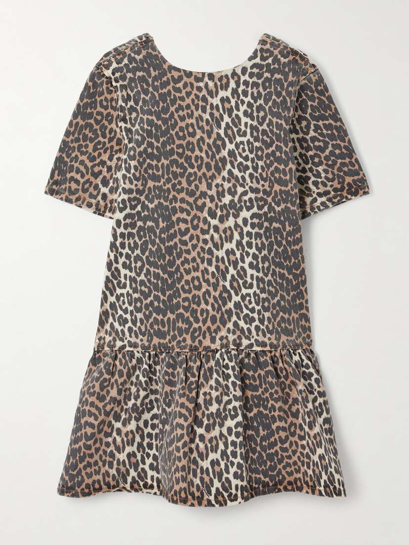 Ganni Leopard-print Organic Denim Mini Dress - EU 44