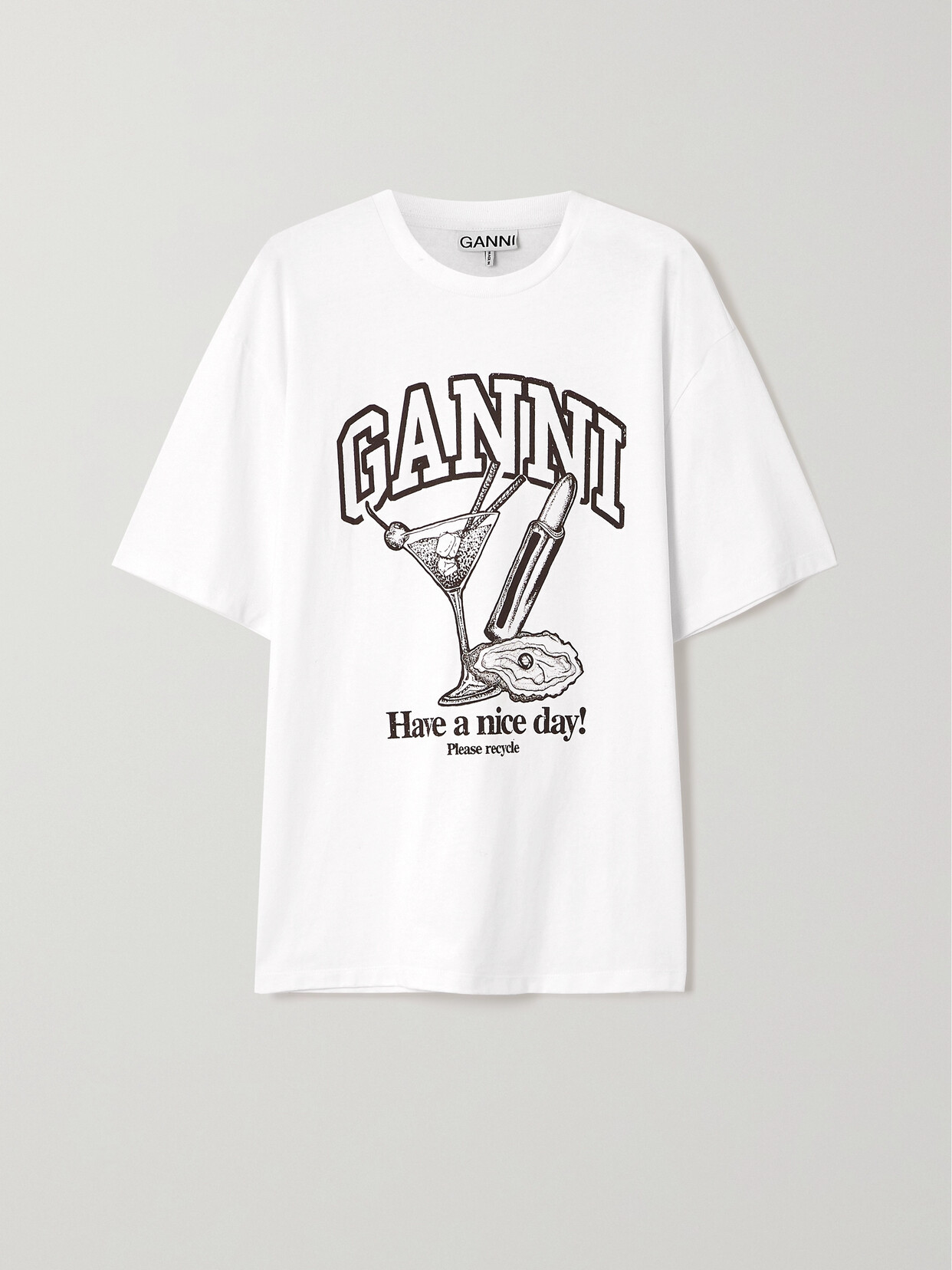 GANNI Printed Organic Recycled Cotton-jersey T-shirt - White