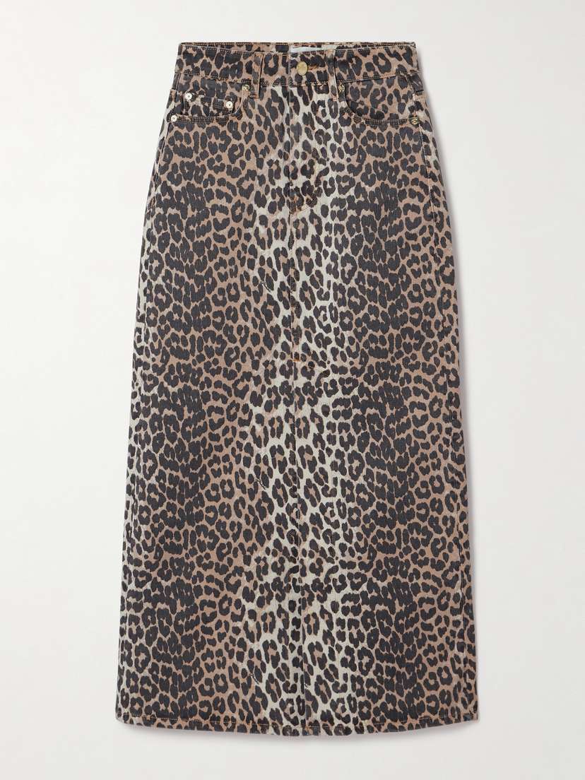 Ganni + Net Sustain Leopard-print Organic Denim Maxi Skirt - EU 44