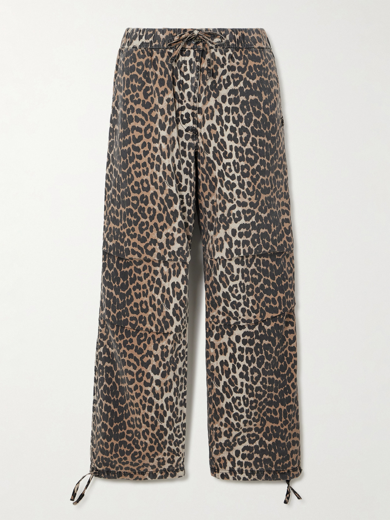 Ganni + Net Sustain Leopard-print Stretch Organic Cotton-canvas Wide-leg Pants In Ivory