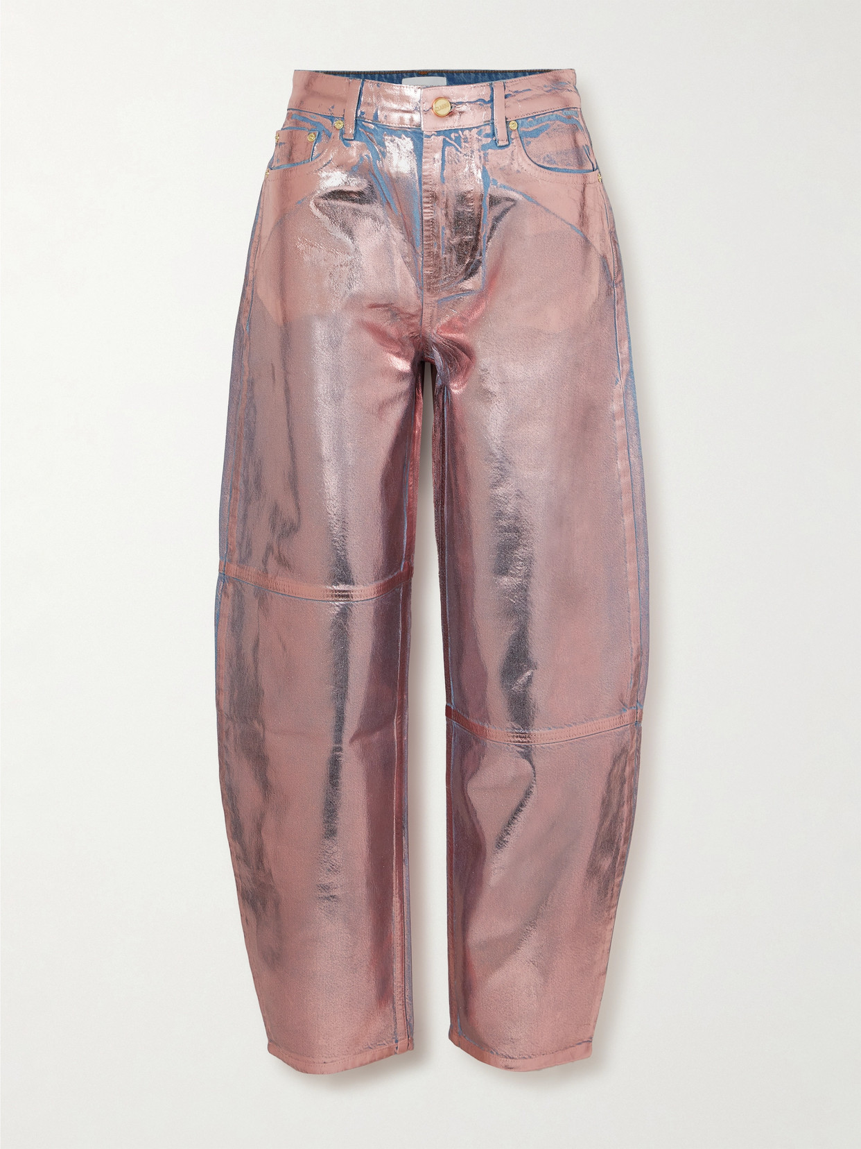 Ganni + Net Sustain Stary Paneled High-rise Metallic Organic Wide-leg Jeans In Pink