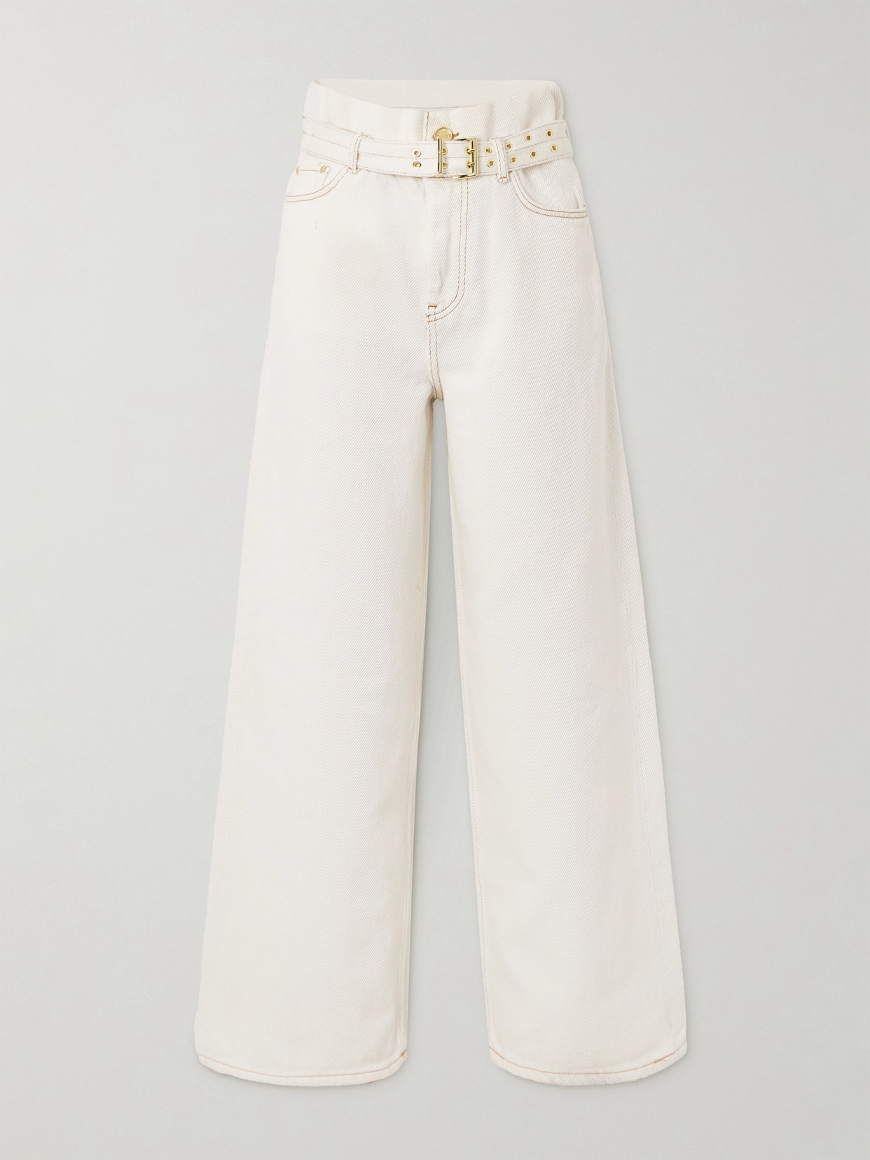 Ganni Belted Wide-leg Jeans In Ivory