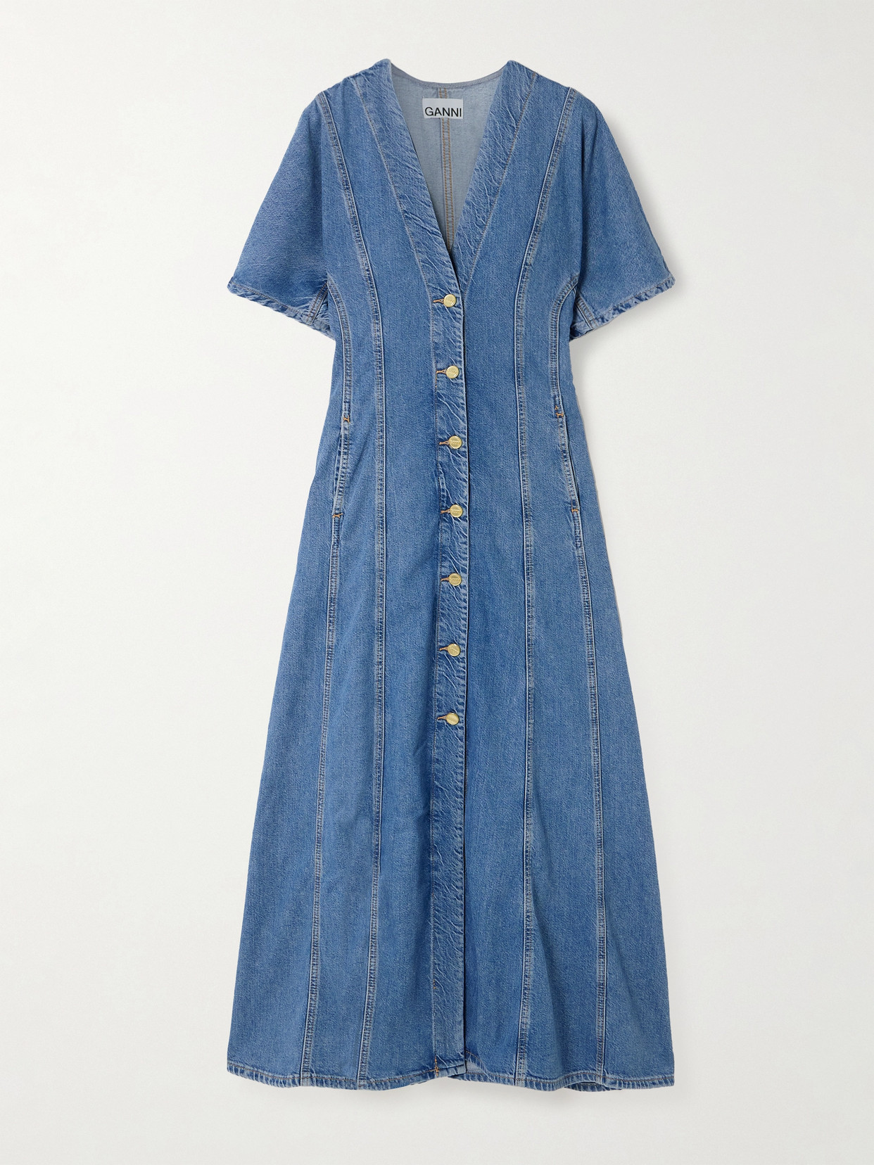 Shop Ganni + Net Sustain Future Denim Maxi Dress In Blue