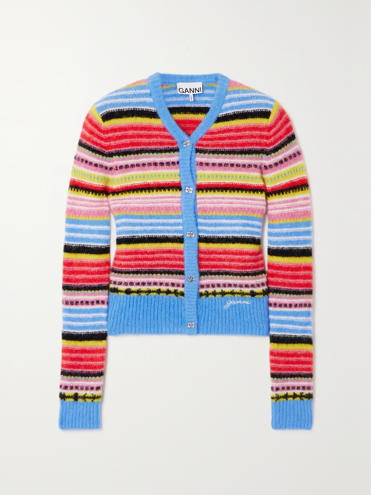 Ganni Striped Alpaca And Wool-blend Cardigan In Multi