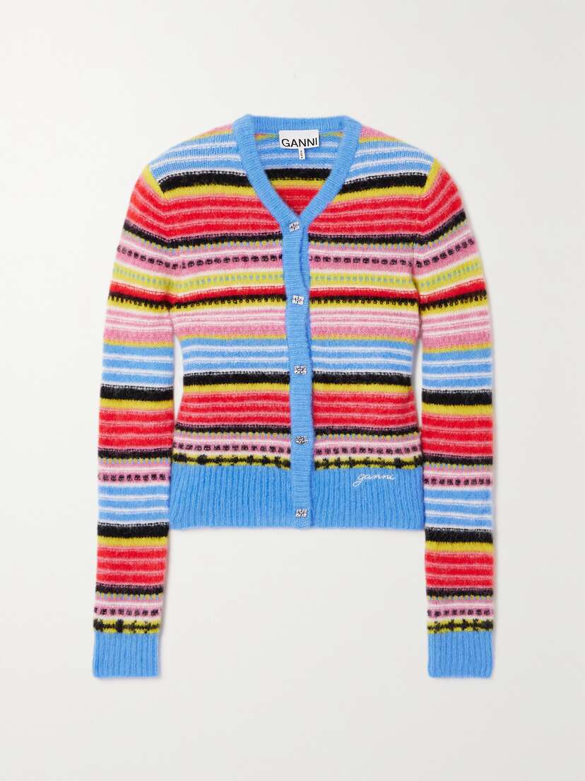 Ganni + Net Sustain Striped Alpaca And Wool-blend Cardigan
