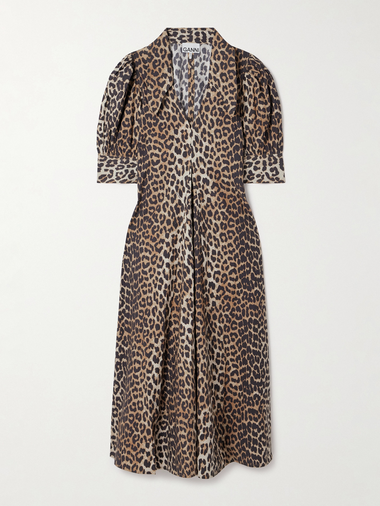 Shop Ganni + Net Sustain Leopard-print Organic Cotton-poplin Midi Dress In Animal Print