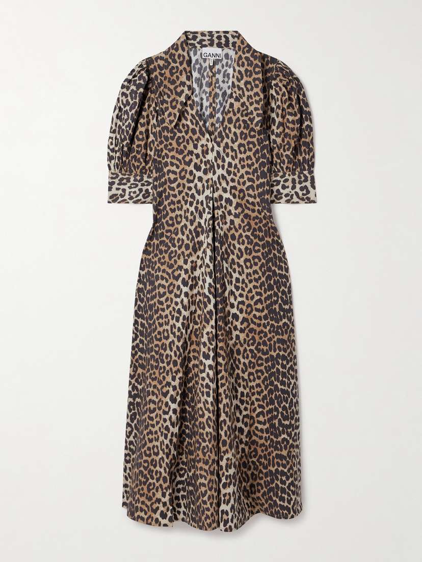 GANNI + Net Sustain Leopard-print Organic Cotton-poplin Midi Dress
