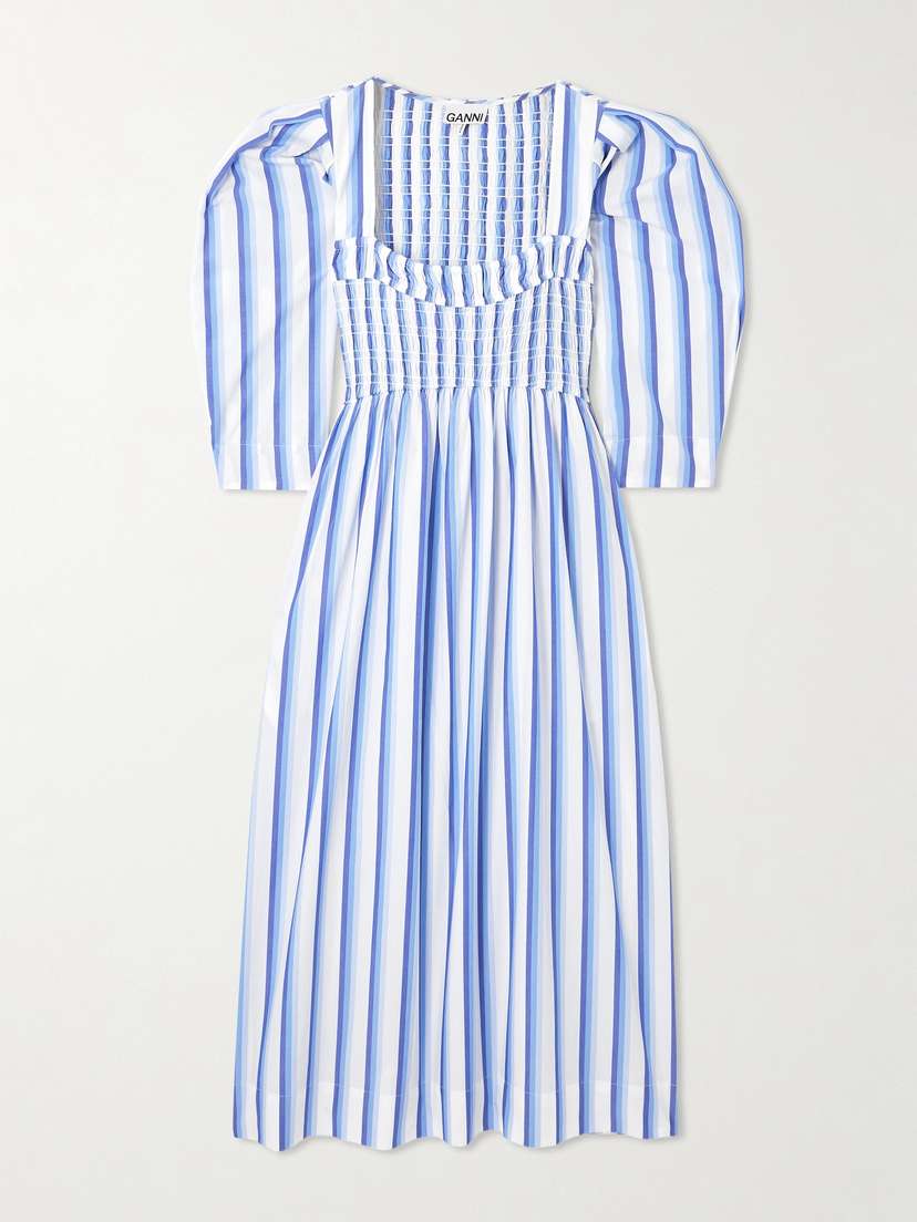 Ganni Striped Organic Cotton-poplin Midi Dress