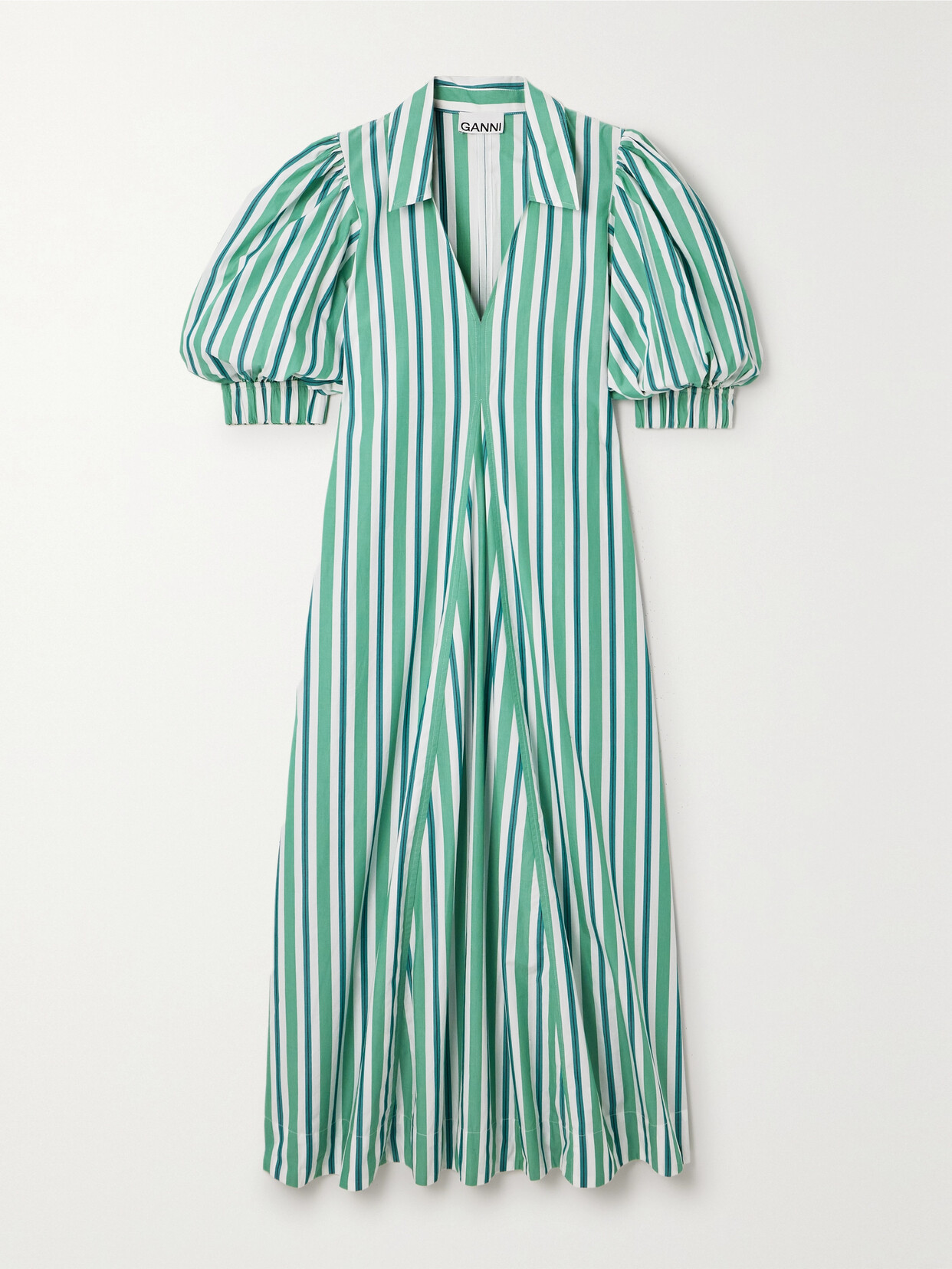 GANNI Striped Organic Cotton-poplin Maxi Dress - Green