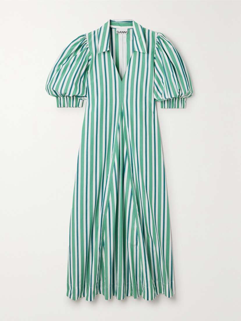 Ganni + Net Sustain Striped Organic Cotton-poplin Maxi Dress - EU 44