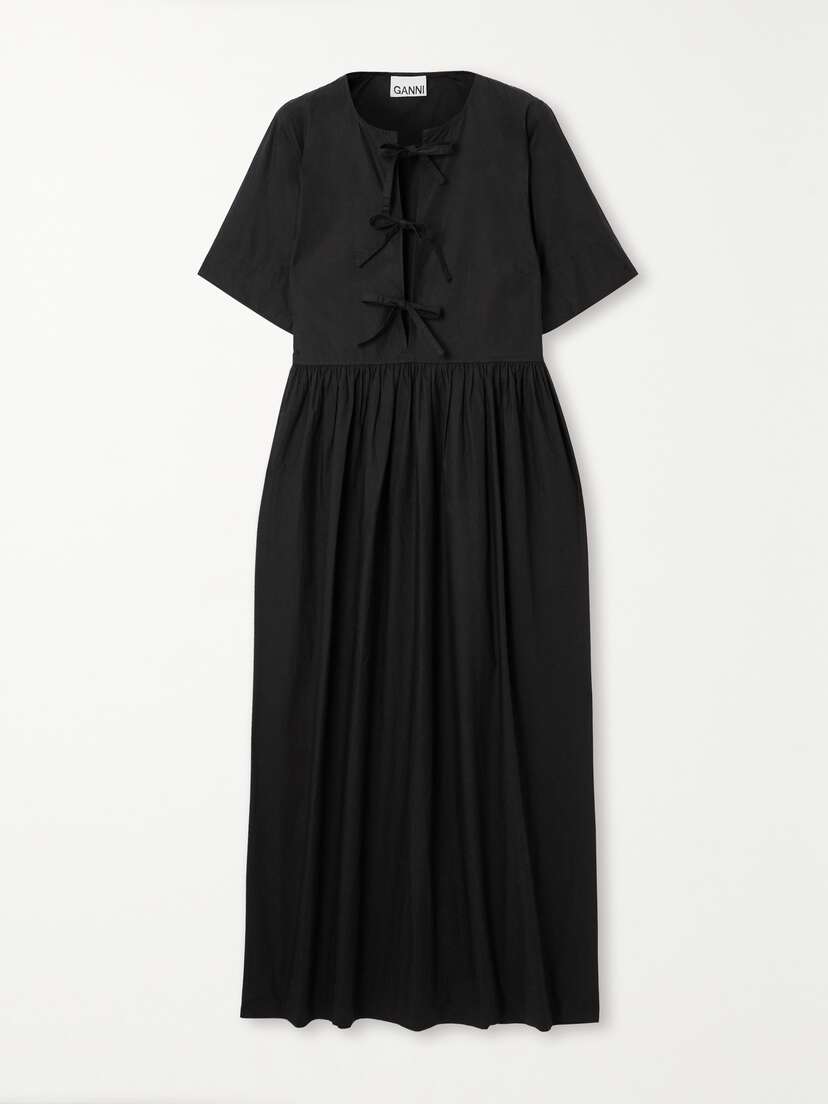 Ganni + Net Sustain Bow-detailed Organic Cotton-poplin Midi Dress - EU 44