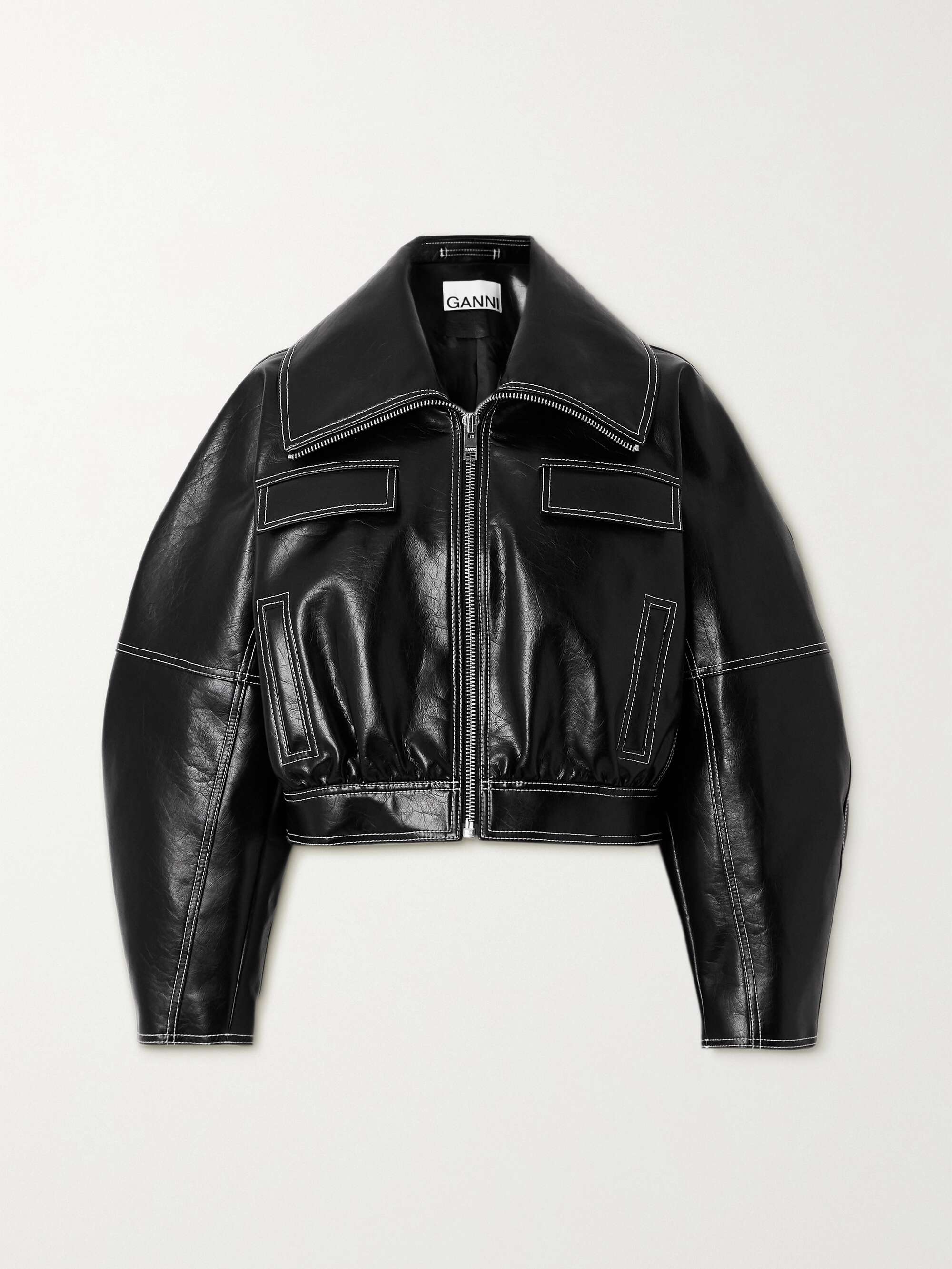 GANNI Cropped faux patent-leather jacket | NET-A-PORTER