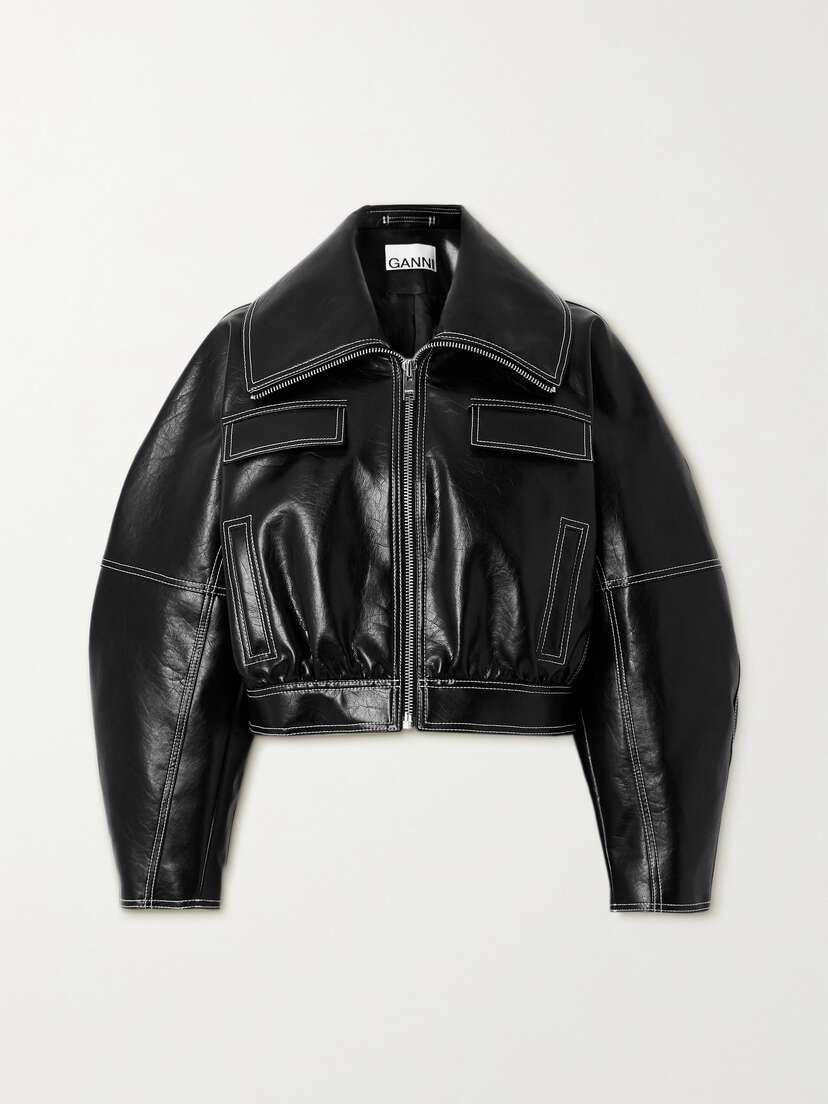 Ganni Cropped Faux Patent-leather Jacket - EU 44