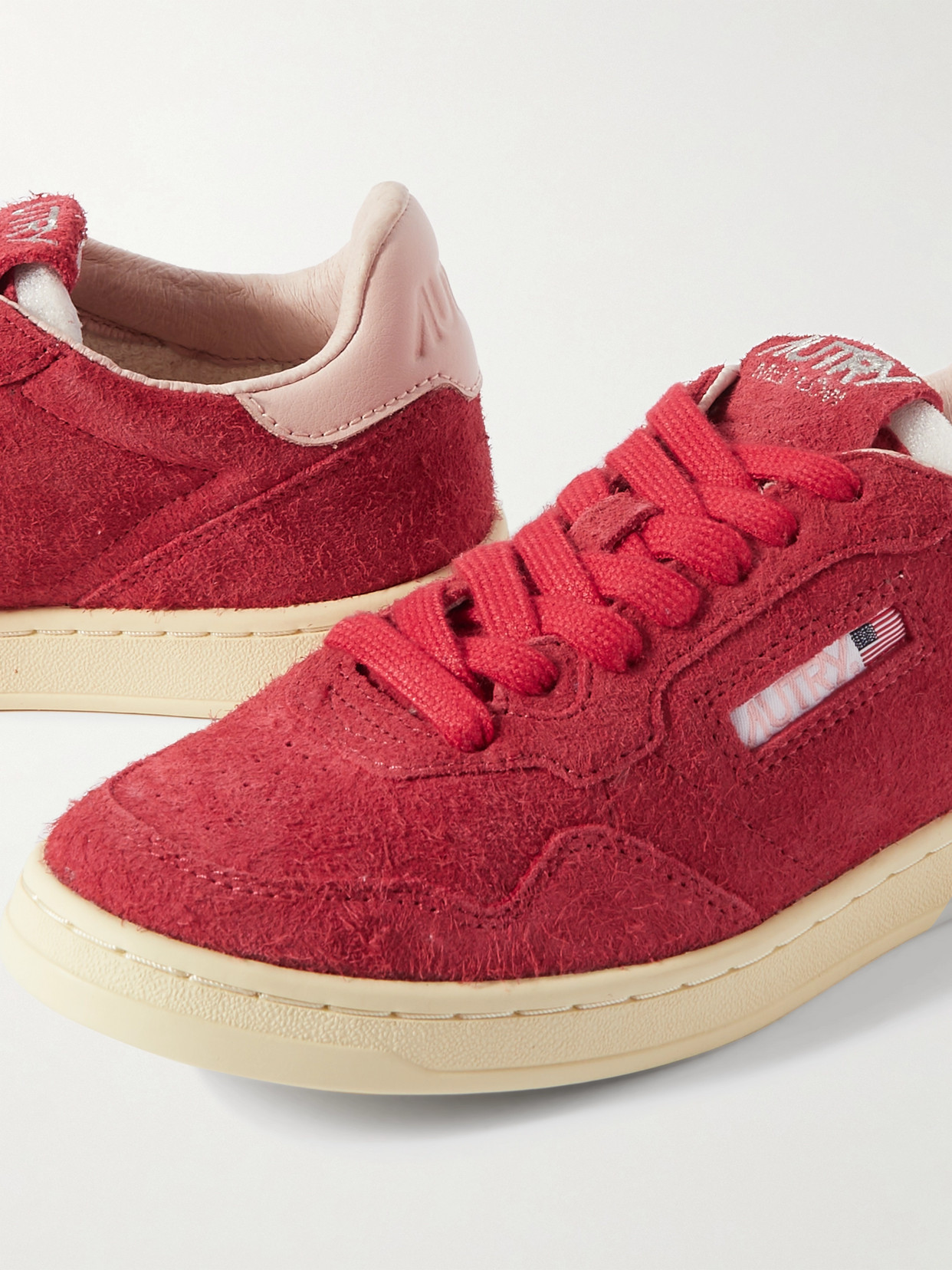 Shop Autry Flat Low Leather-trimmed Suede Sneakers In Red