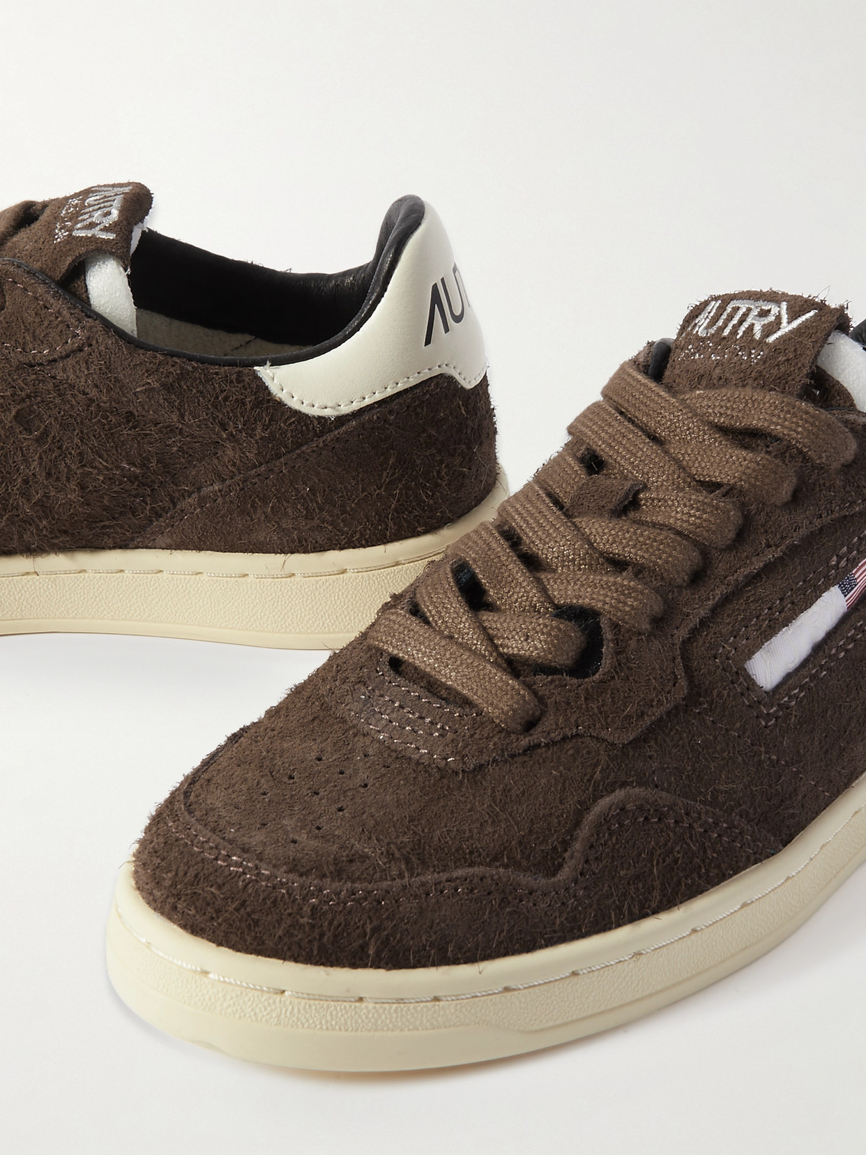 Shop Autry Flat Low Leather-trimmed Suede Sneakers In Brown