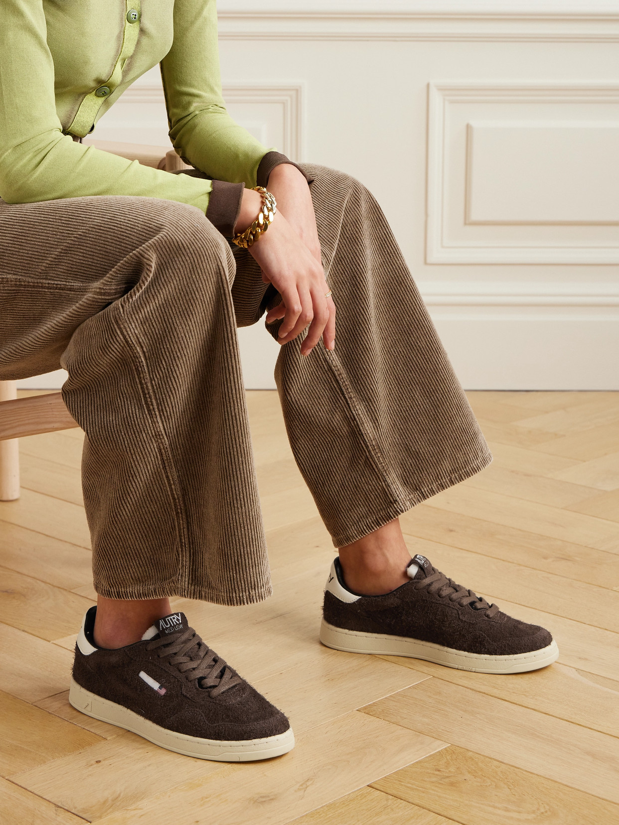 Shop Autry Flat Low Leather-trimmed Suede Sneakers In Brown