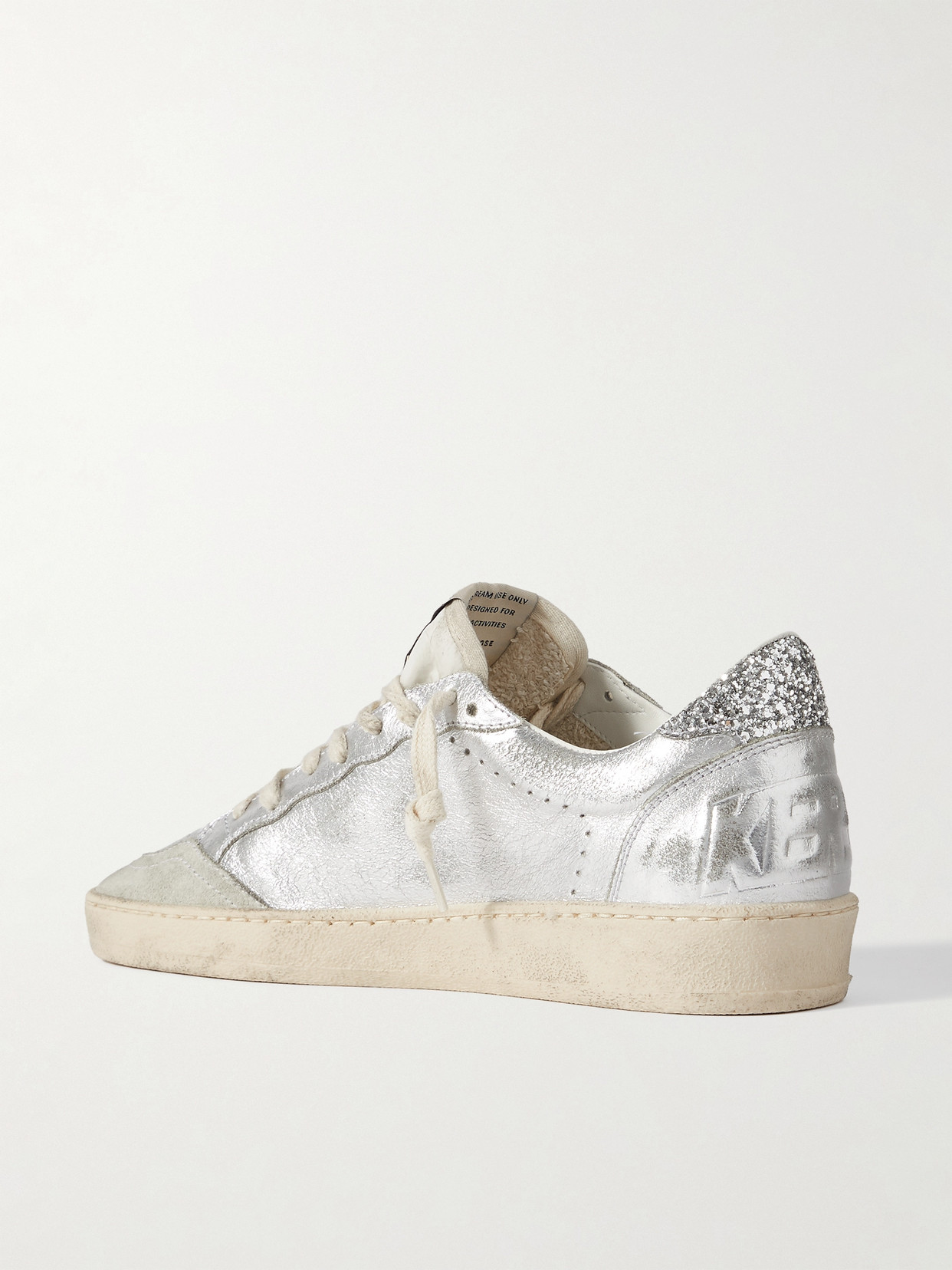 Golden Goose Ballstar Glittered Distressed Metallic Leather Sneakers In Silver