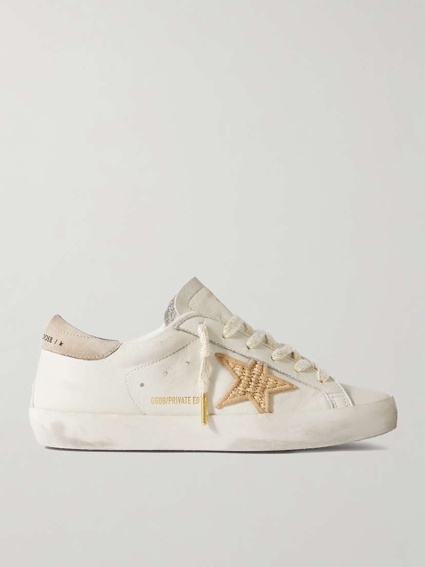 Golden Goose Super-star Raffia-trimmed Distressed Leather Sneakers