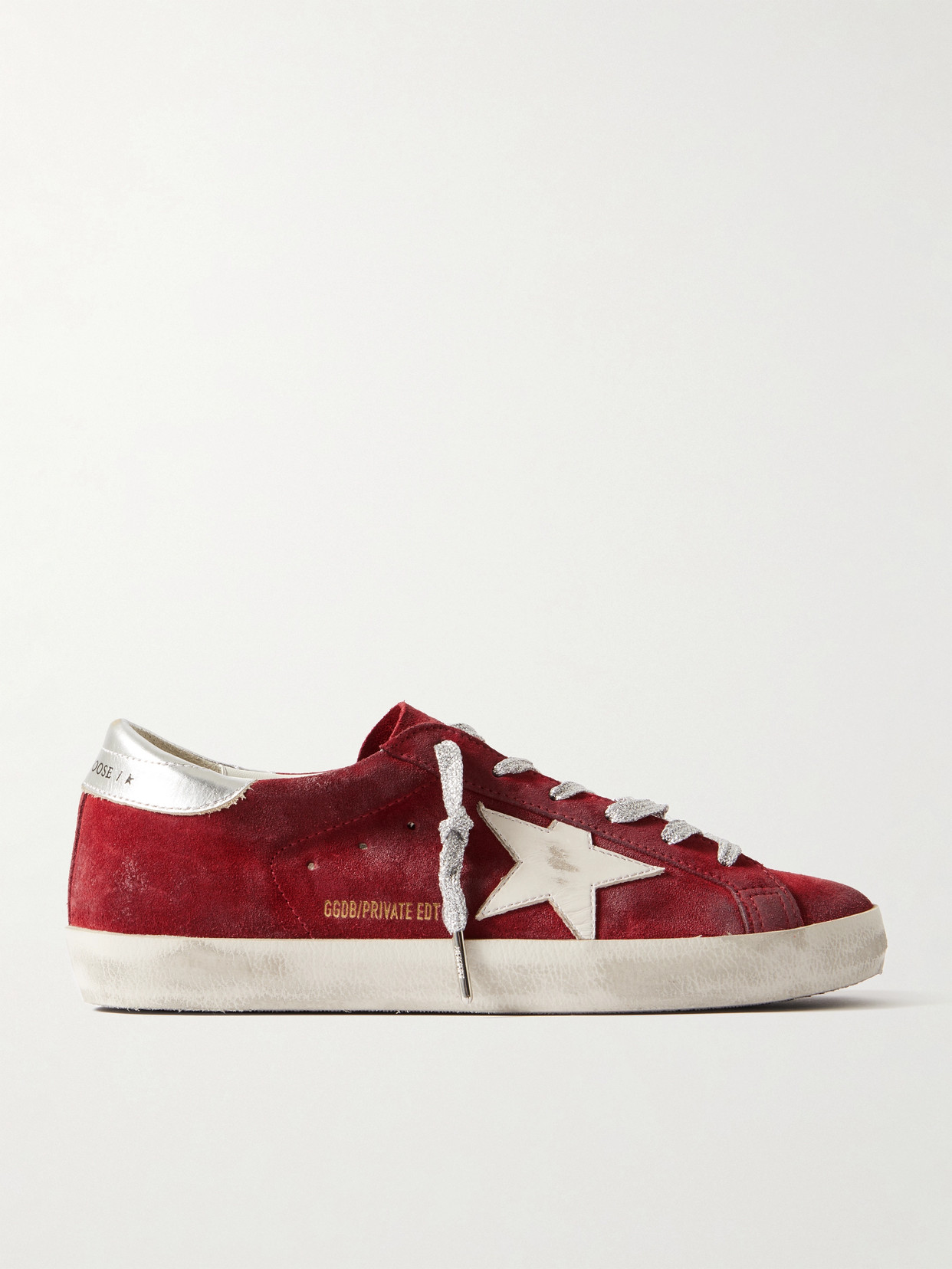 Golden Goose Super-star Distressed Metallic Leather-trimmed Suede Sneakers In Red