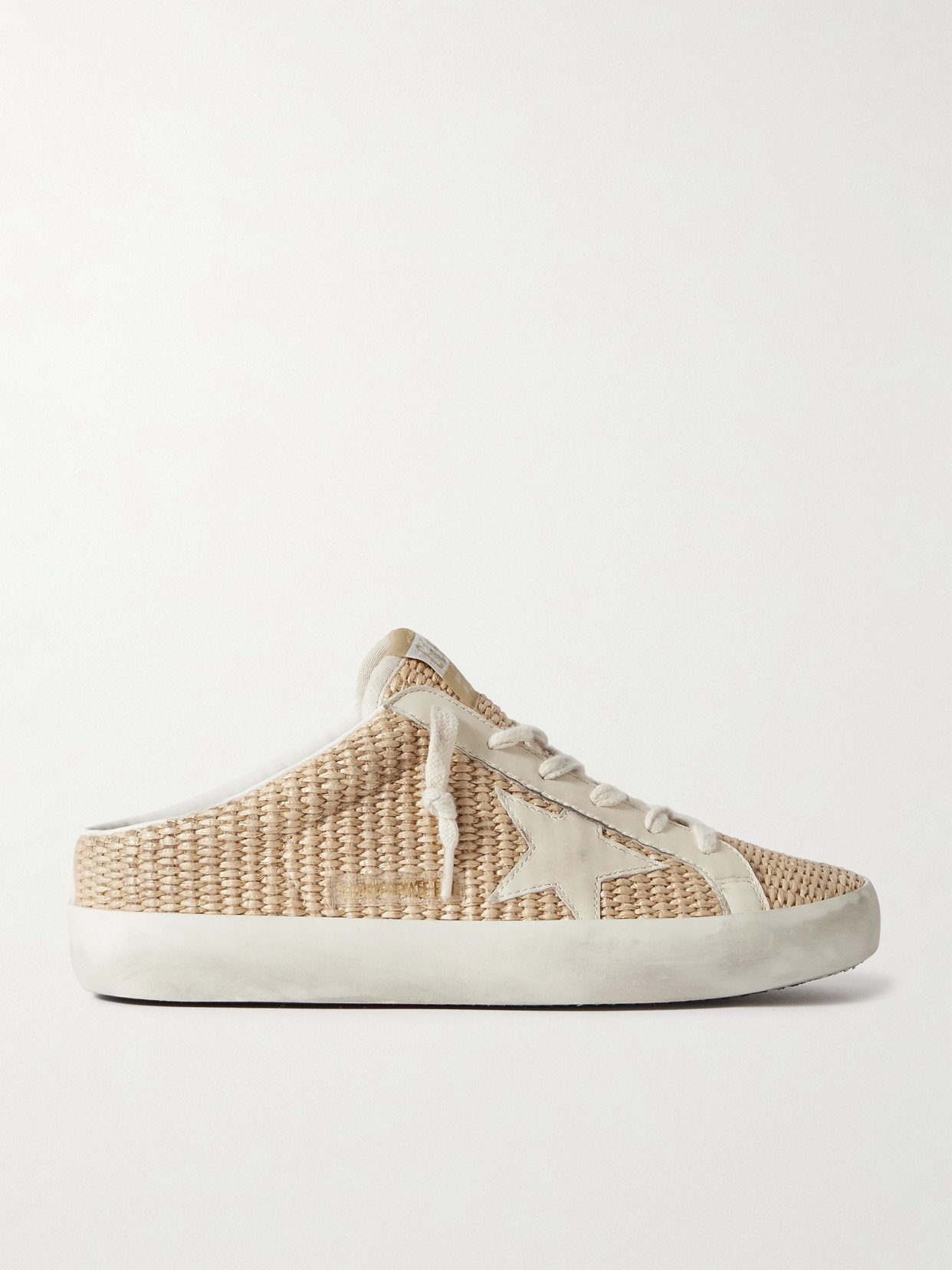 Golden Goose Super-star Sabot Leather-trimmed Raffia Slip-on Sneakers In Neutrals