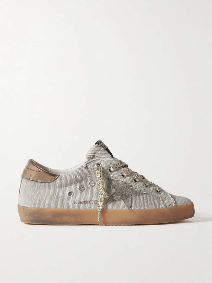 Golden Goose Super-star Suede And Metallic Leather-trimmed Distressed Canvas Sneakers