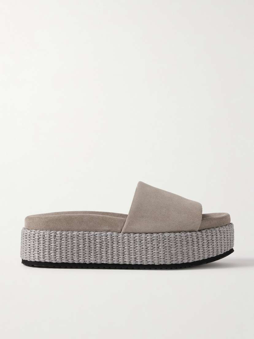 Brunello Cucinelli Suede And Raffia Platform Slides