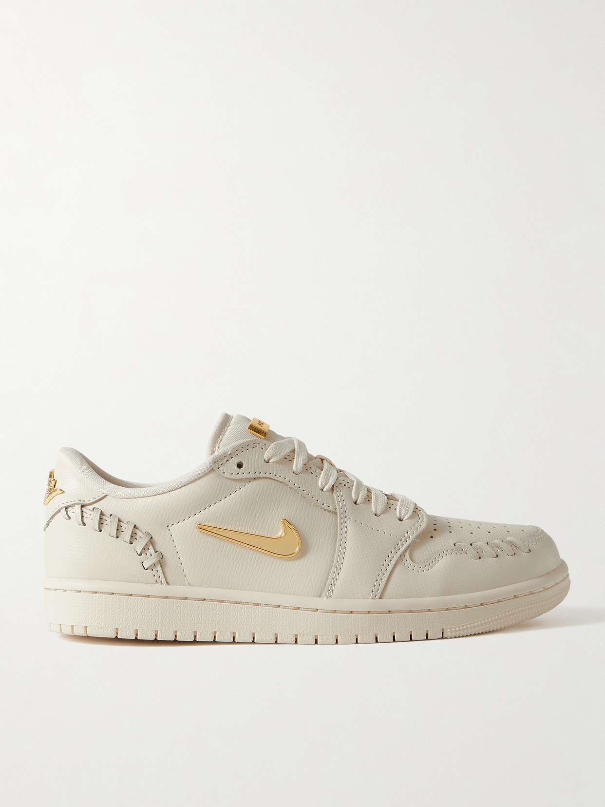 Nike Air Jordan 1 Low Embellished Whipstitched Textured-leather Sneakers In Neutrals