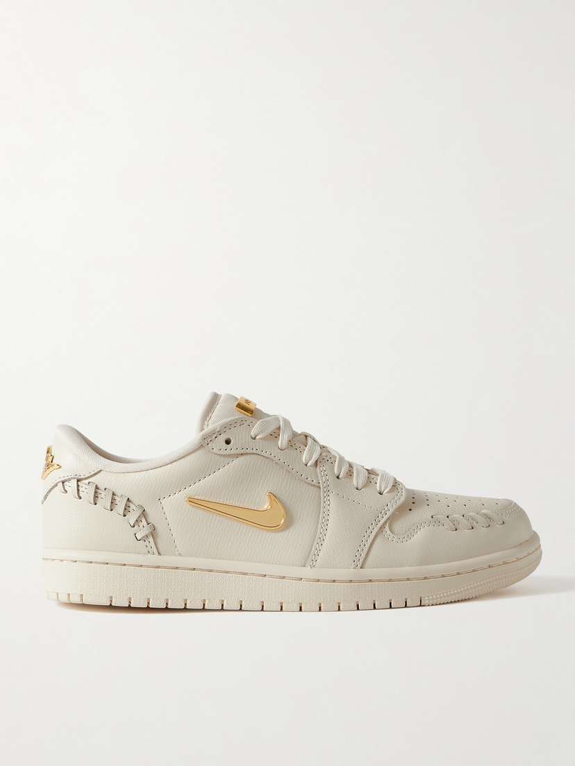 Nike Air Jordan 1 Low Embellished Whipstitched Textured-leather Sneakers