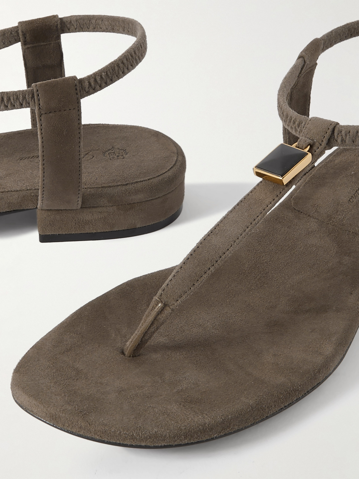 Shop Loro Piana Mindil Embellished Suede Sandals In Brown