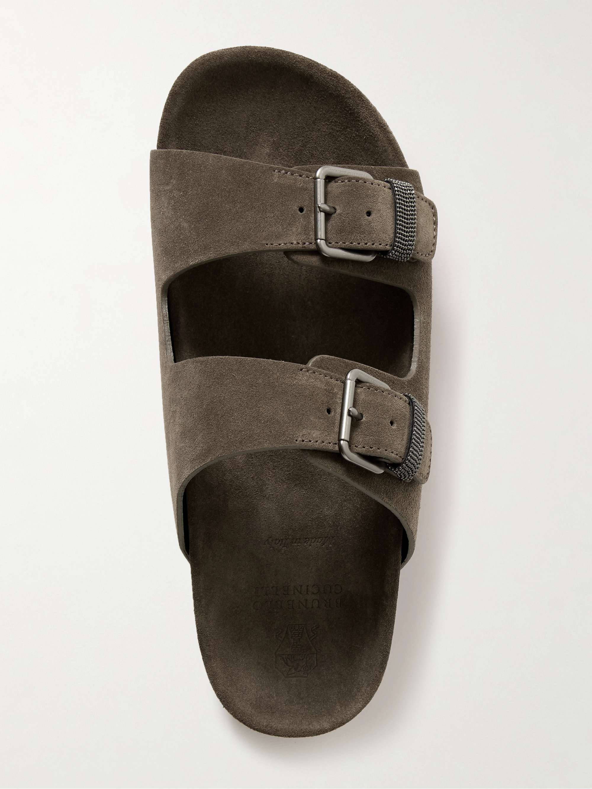 BRUNELLO CUCINELLI Bead-embellished suede sandals | NET-A-PORTER