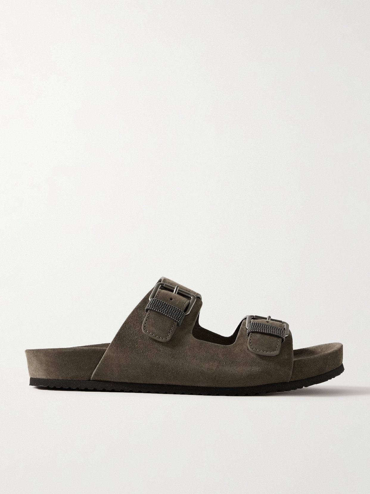 Brunello Cucinelli Bead-embellished Suede Sandals In Brown